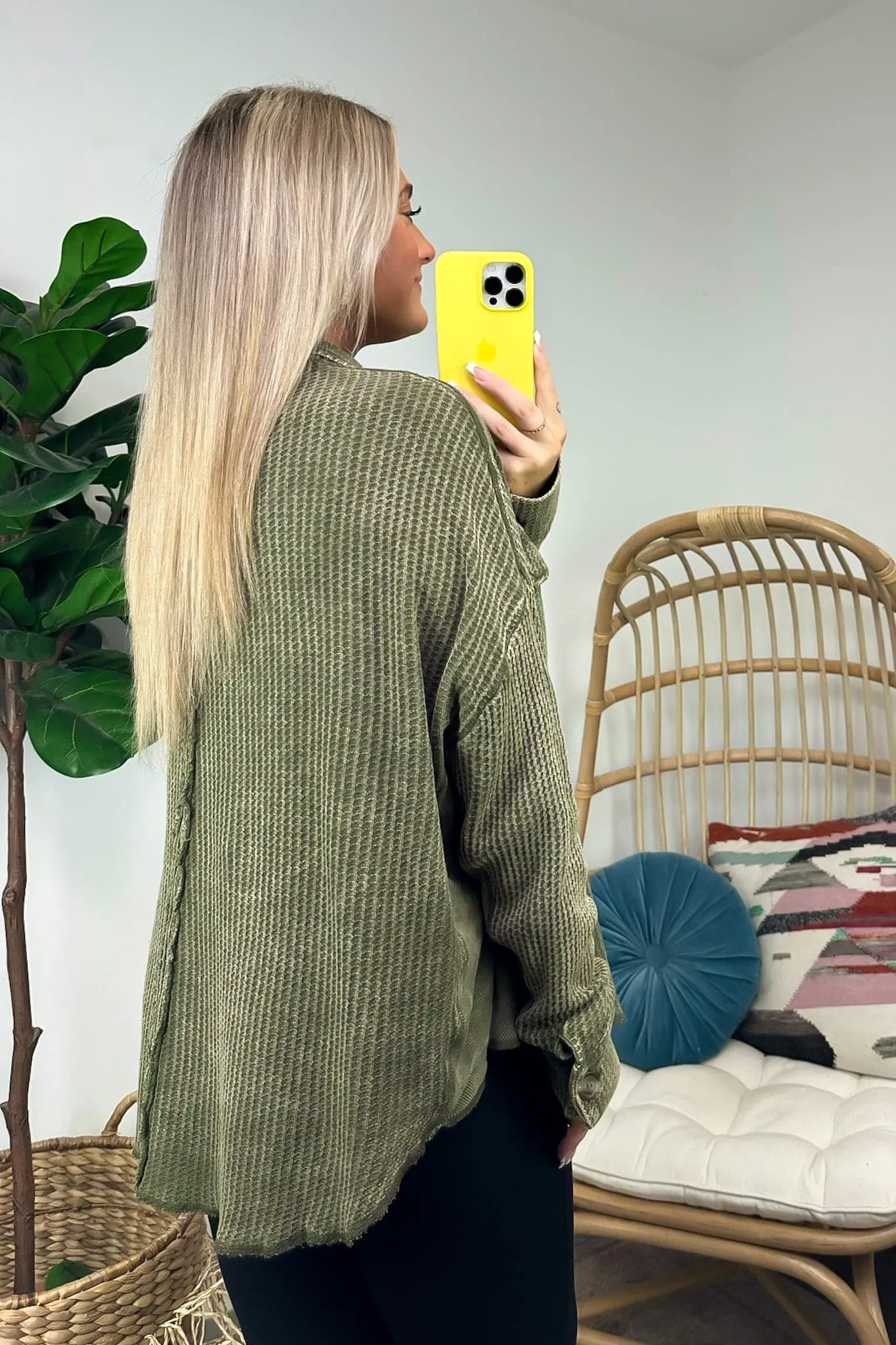 Adwin Acid Wash Button Down Waffle Knit Shacket - BACK IN STOCK now