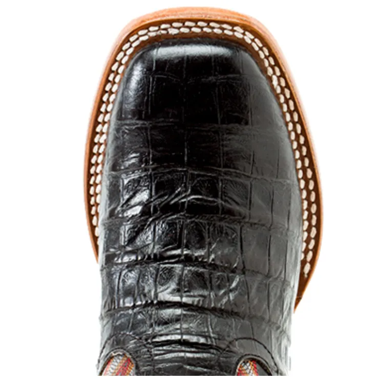 Anderson Bean Kids Black Caiman Print Square Toe Boot