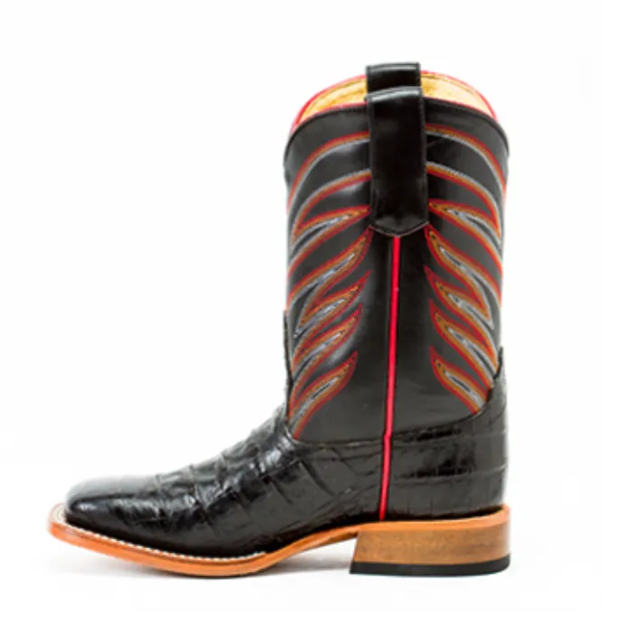 Anderson Bean Kids Black Caiman Print Square Toe Boot