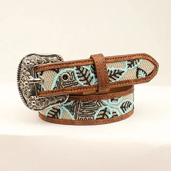 Angel Ranch Girl's Brown and Mint Leaf Patterned Belt