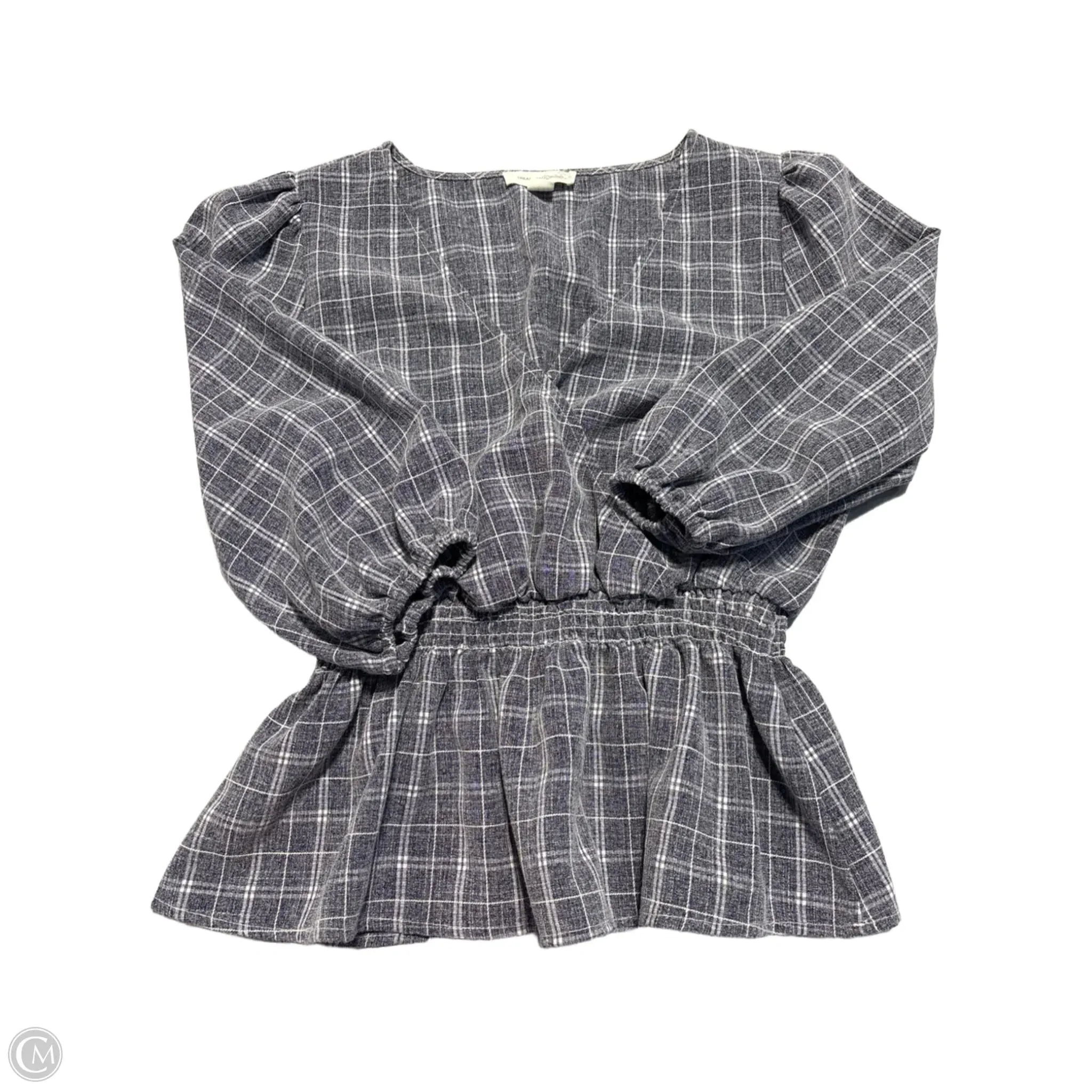 Blouse 3/4 Sleeve By Treasure And Bond In Plaid Pattern, Size: S