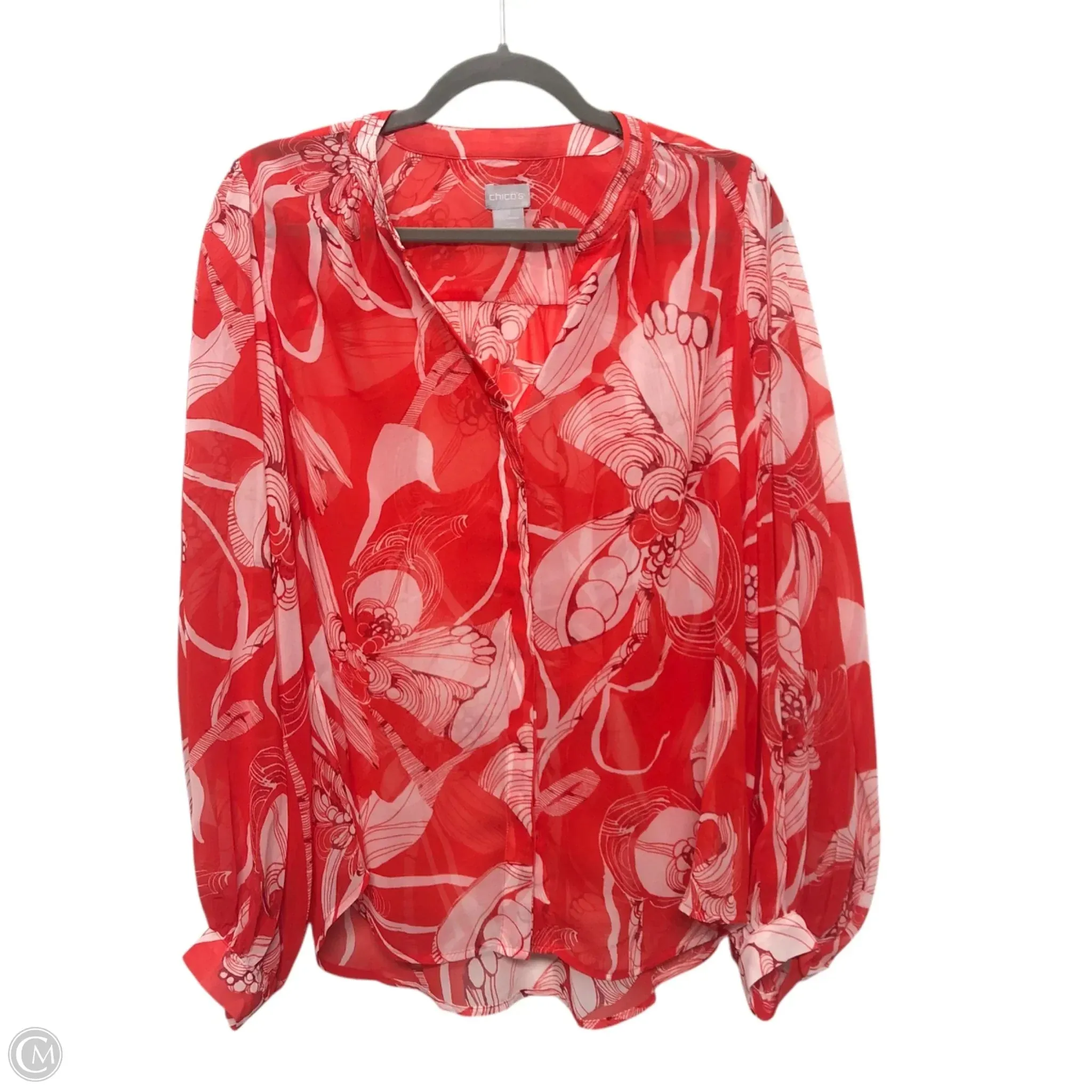 Blouse Long Sleeve By Chicos In Red, Size: M