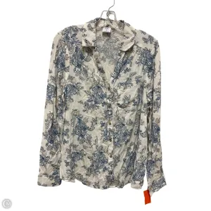 Blouse Long Sleeve By Croft And Barrow In Blue & White, Size: M