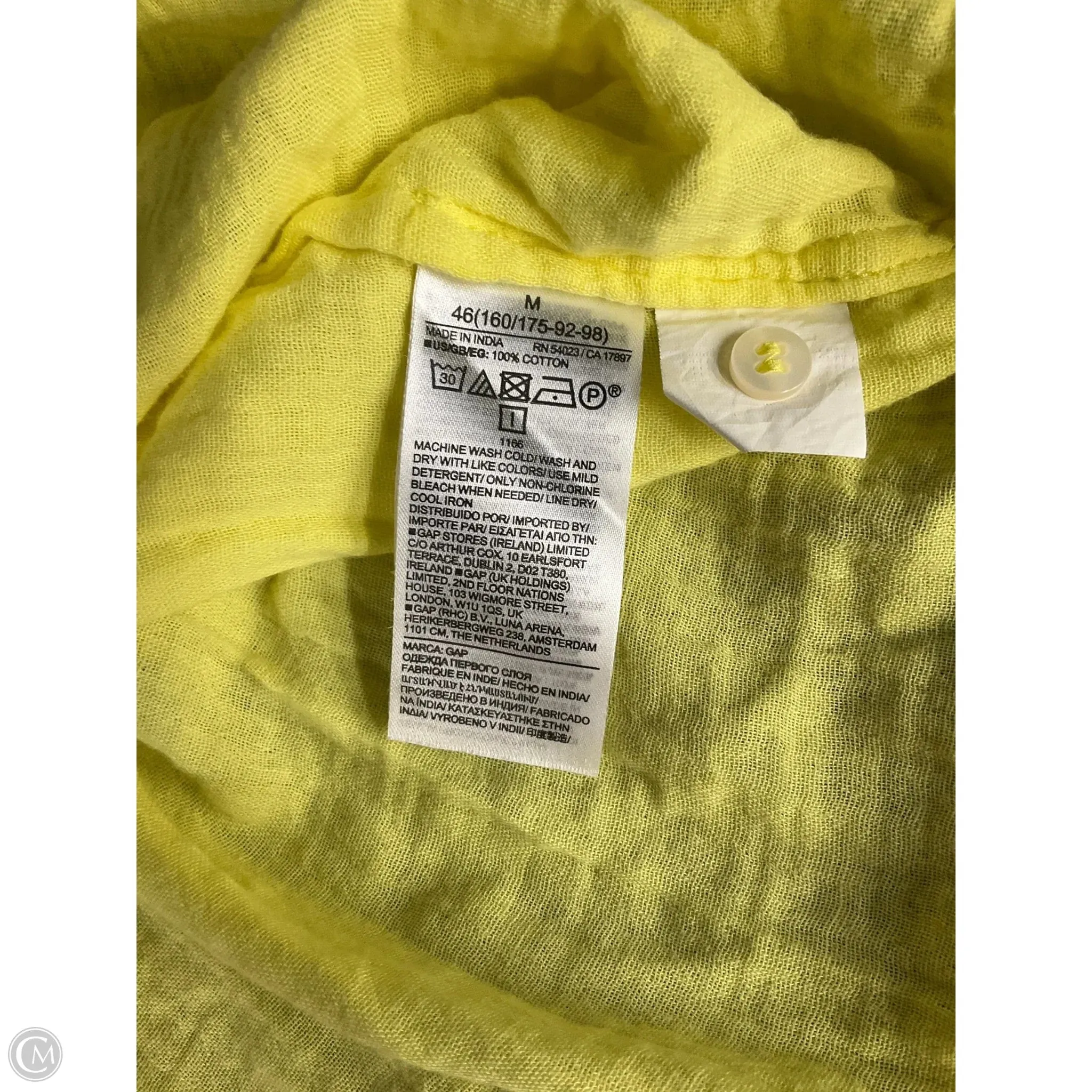Blouse Long Sleeve By Gap In Yellow, Size: M