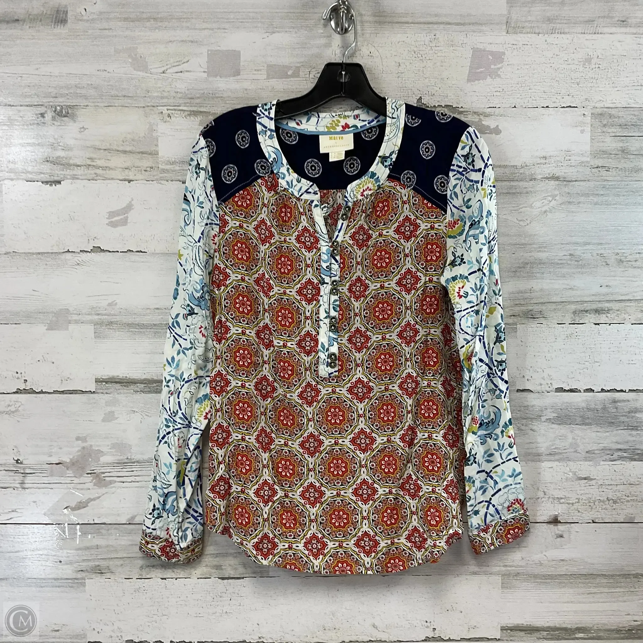 Blouse Long Sleeve By Maeve In Blue & Red, Size: S
