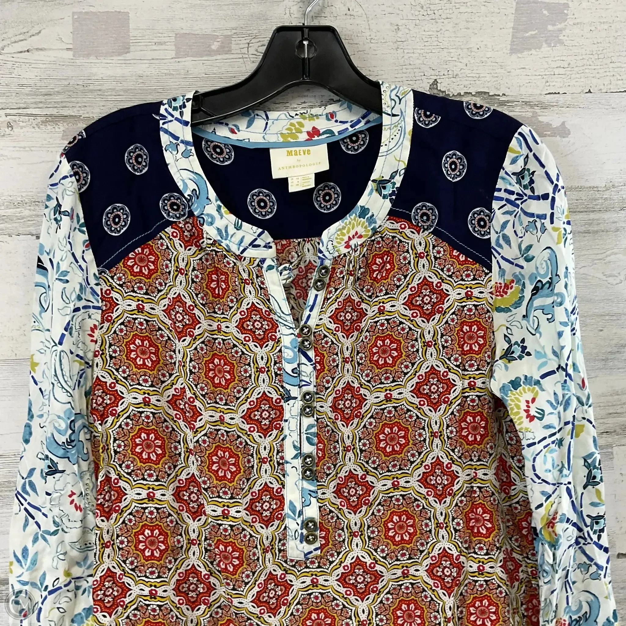 Blouse Long Sleeve By Maeve In Blue & Red, Size: S