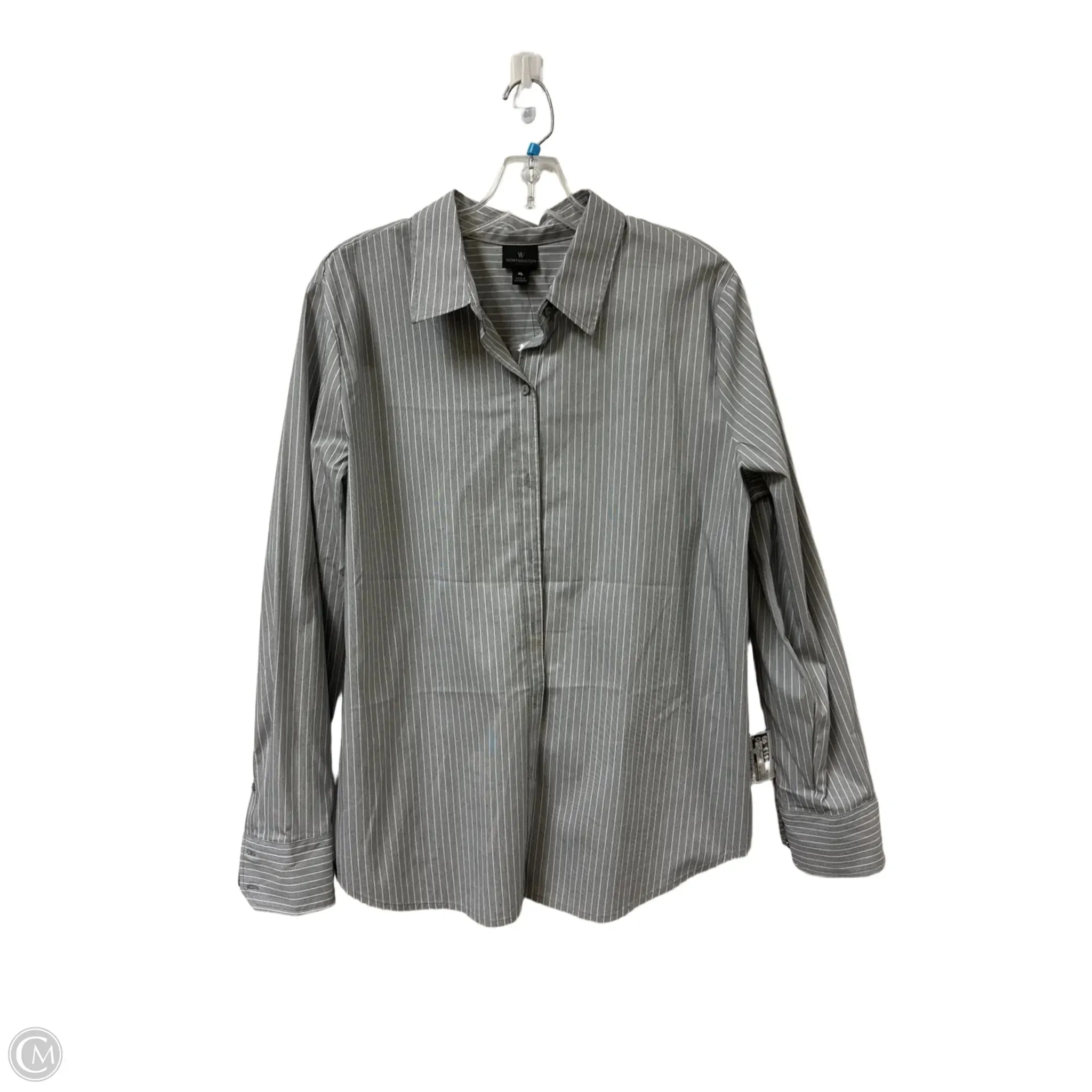 Blouse Long Sleeve By Worthington In Grey, Size: Xl