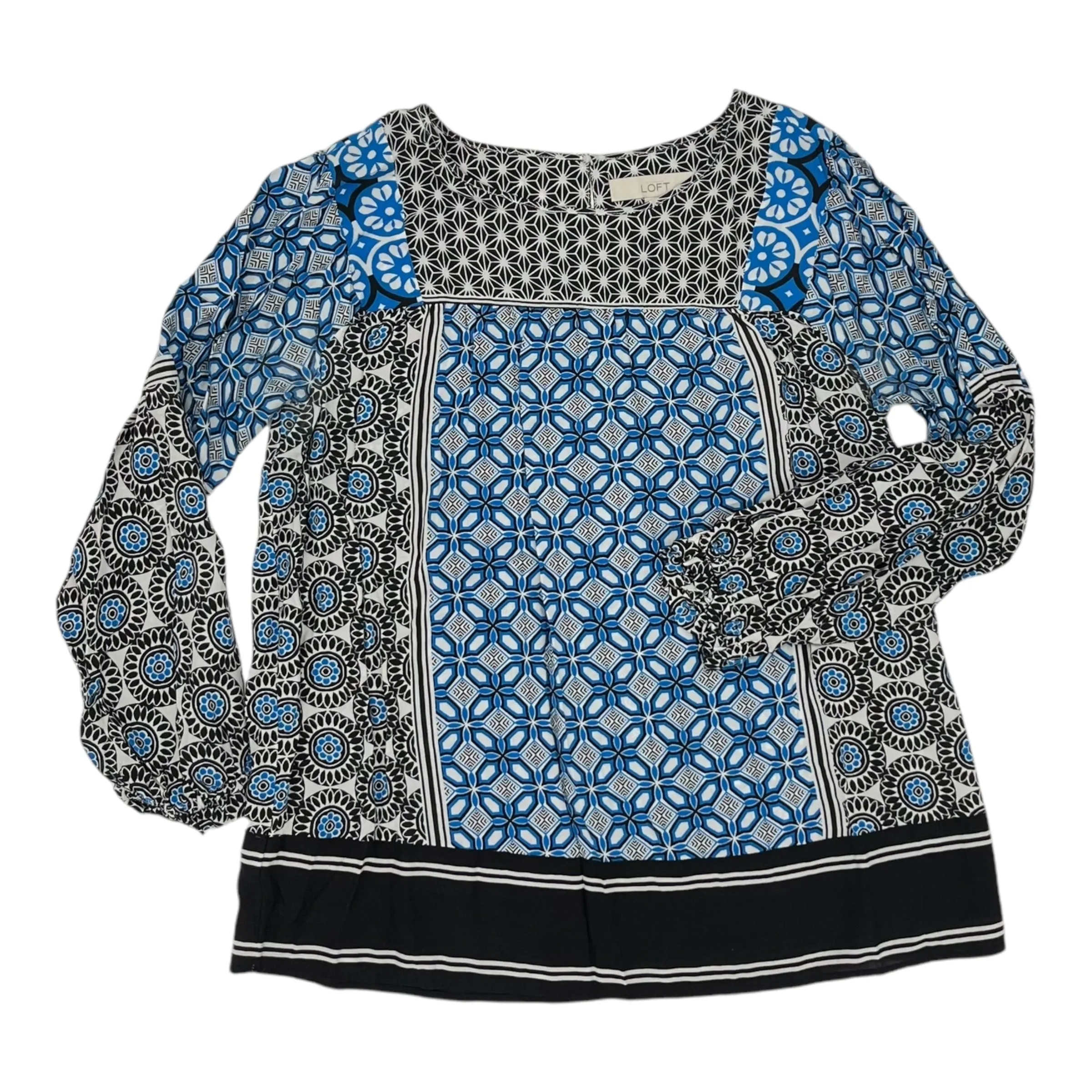 Blouse Ls By Loft In Black & Blue, Size:M