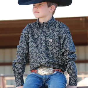 Cinch Boys Navy Rope Print Long Sleeve