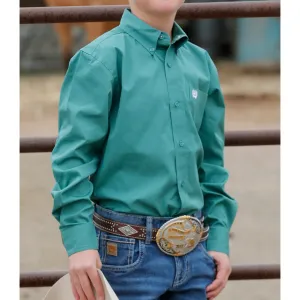 Cinch Boy's Solid Green Long Sleeve Shirt
