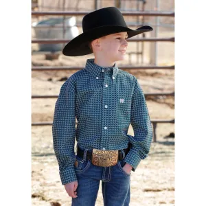 Cinch Boys Teal Geo Print Long Sleeve