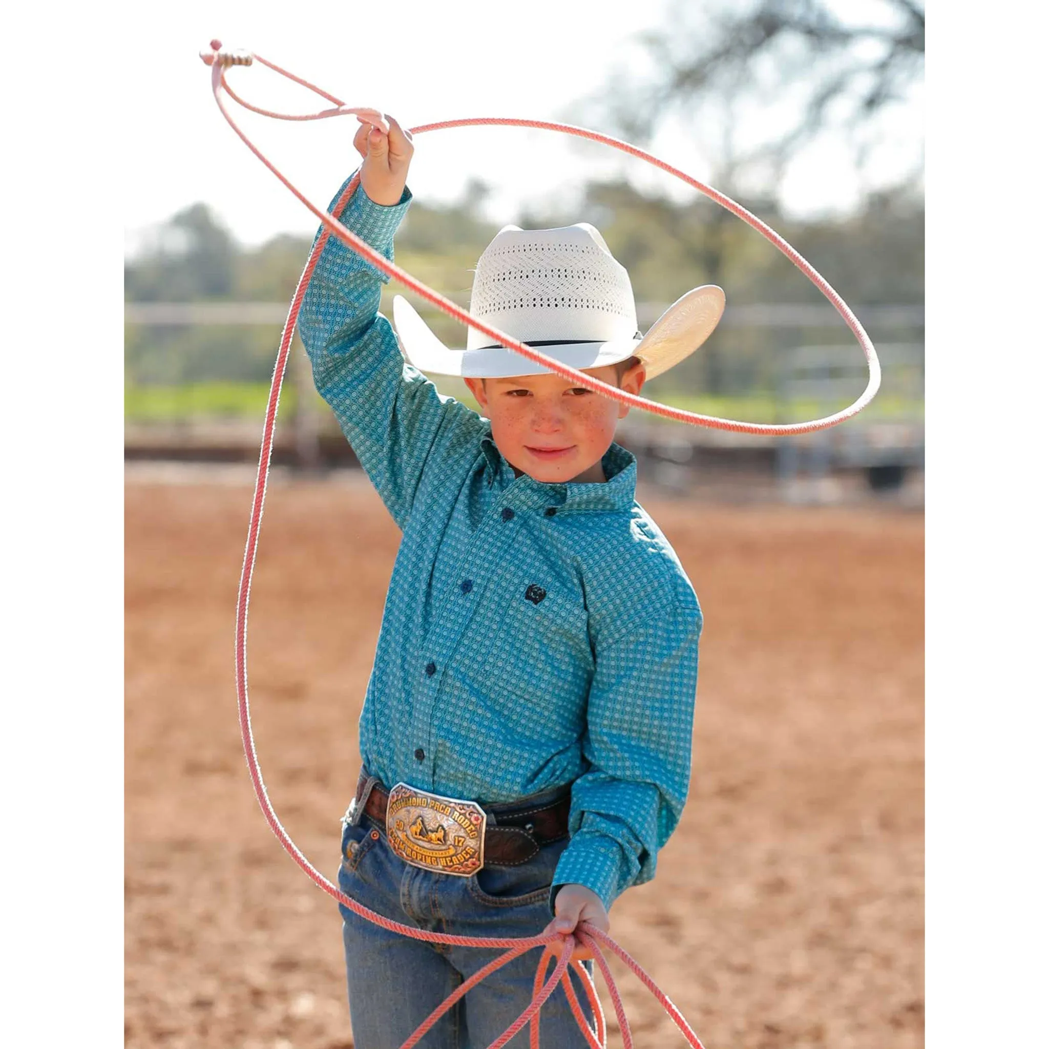 Cinch Boys Turquoise Print Long Sleeve Button Down Shirt