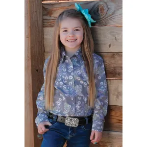 Cinch Girl's Grey & Purple Paisley Long Sleeve