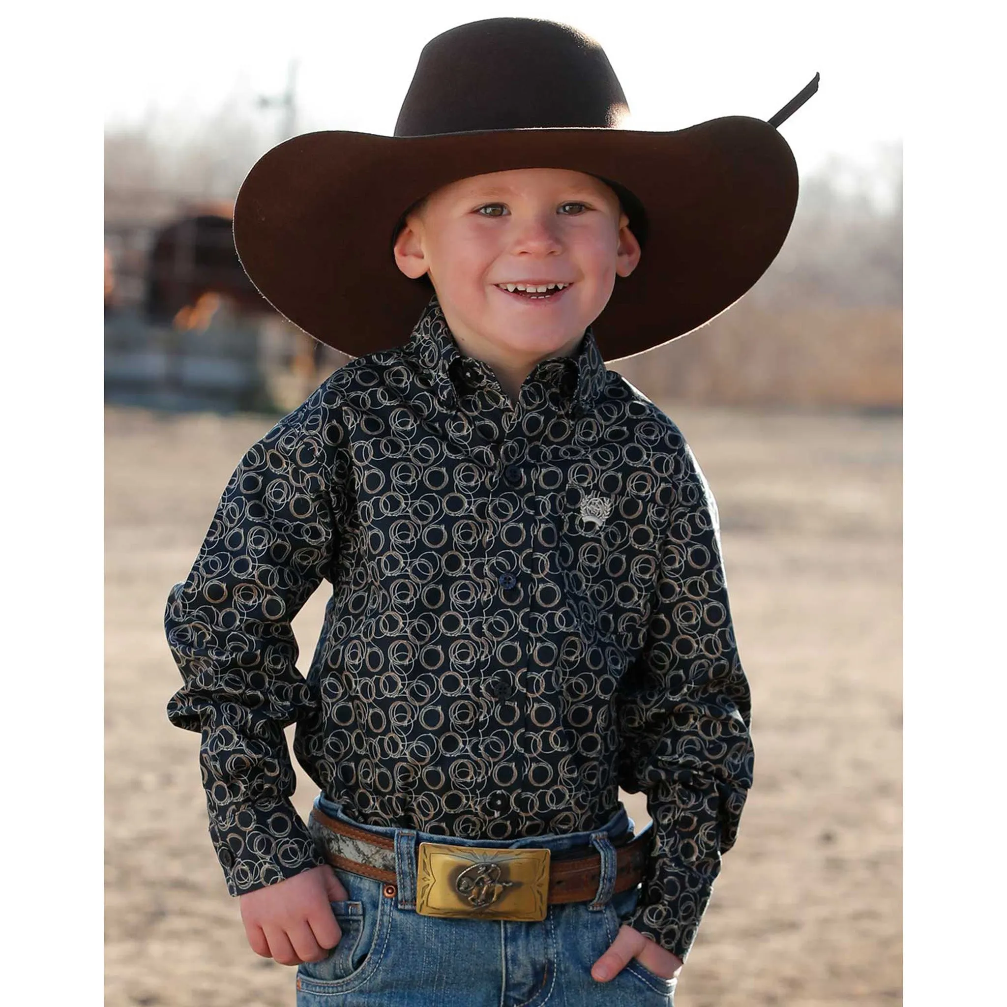 Cinch Toddler Boys Navy Print Long Sleeve Shirt