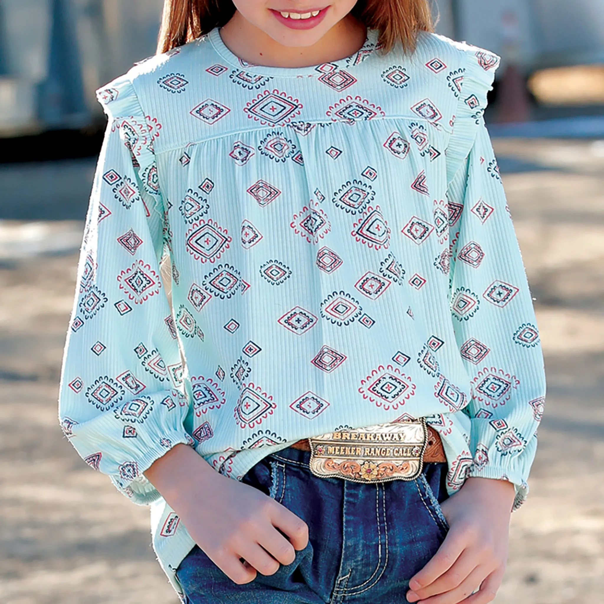 Cruel Denim Girls Light Blue Knit Print Long Sleeve