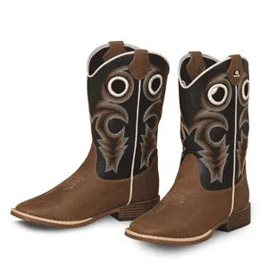 Double Barrell Kid's Brown and Black Trace Square Toe Boot