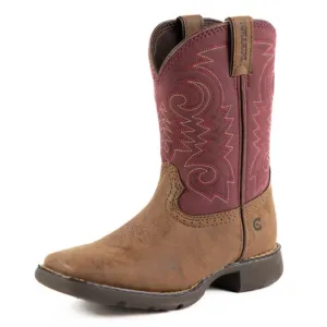 Durango Kid's Dark Chestnut & Red Square Toe Boots