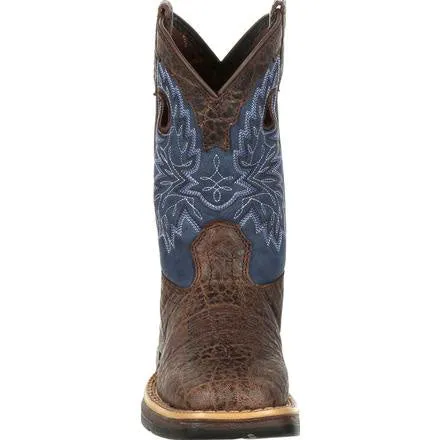 Durango Kid's Lil' Rebel Chocolate Faux Elephant and Navy SQ Toe Boot
