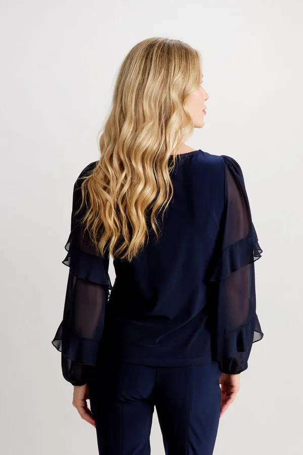 Frank Lyman - Sheer Sleeve Rhinestone Trim Top - 248019 - Midnight- 50% Off - 1 x 10 left