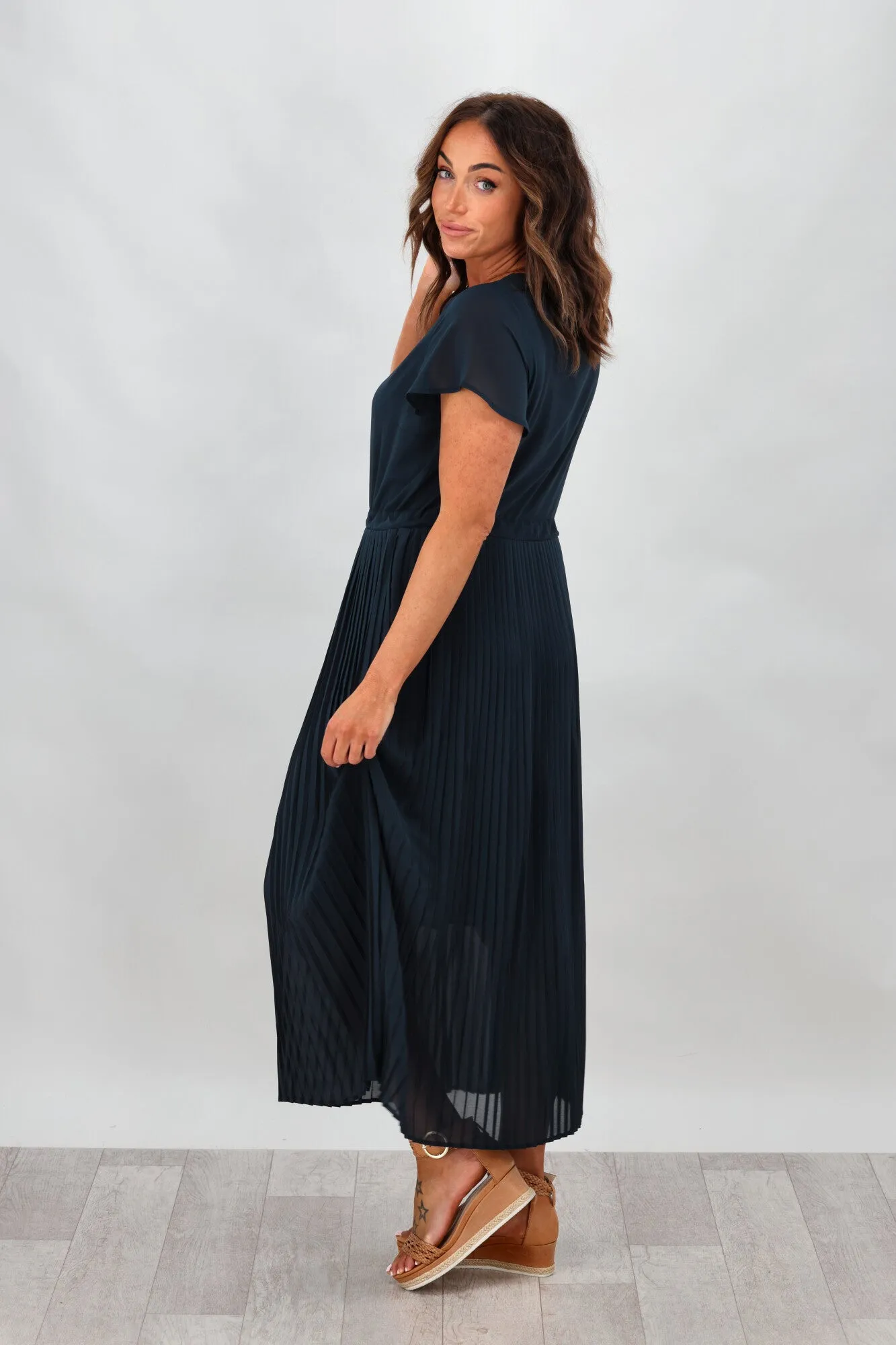 Gloss by Shine On Nyla Pleated Dress Deep Teal