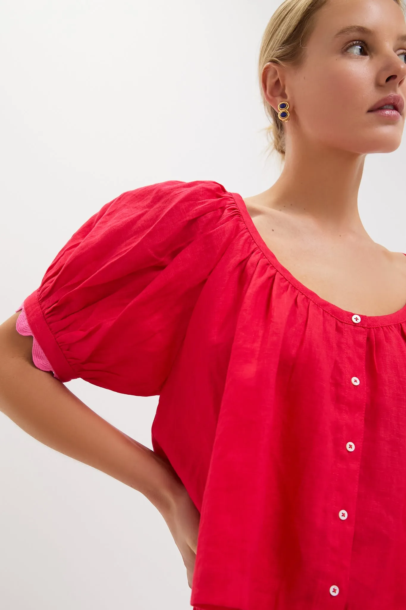 Hibiscus Red Linen Tully Top