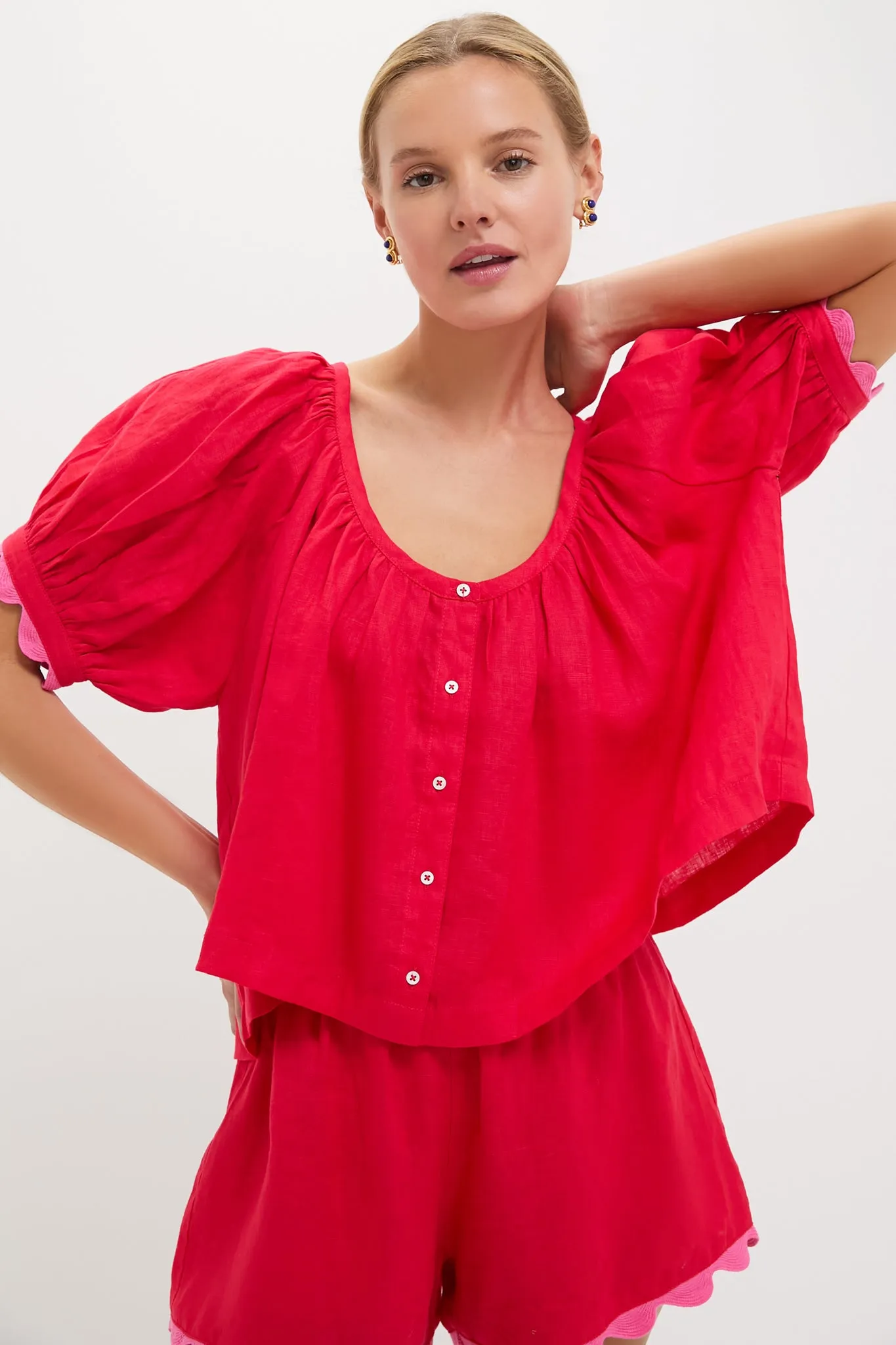 Hibiscus Red Linen Tully Top
