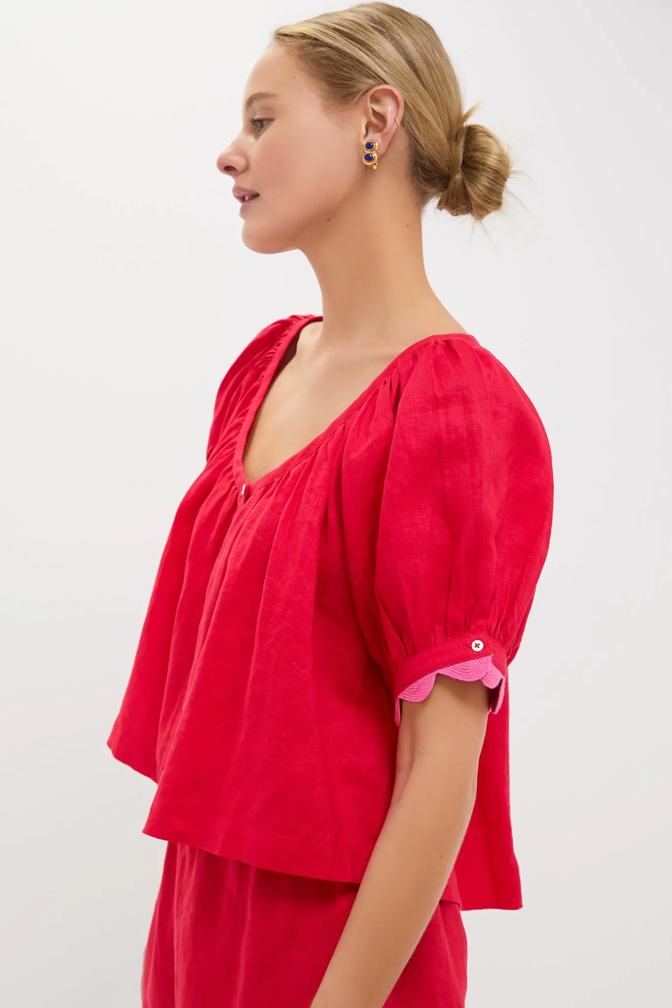 Hibiscus Red Linen Tully Top