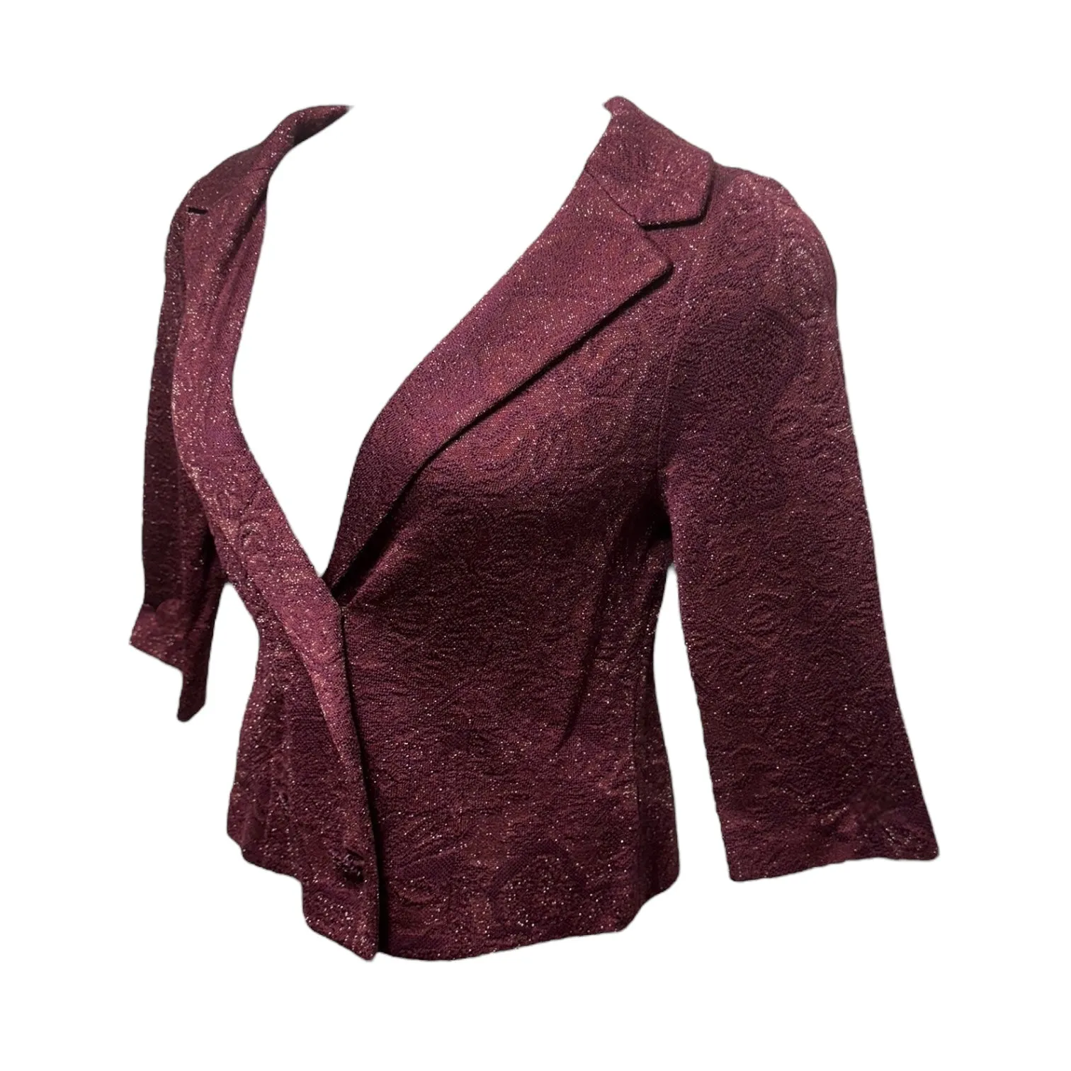 Knit Metallic Blazer Luxury Designer By St. John In Maroon, Size: 8