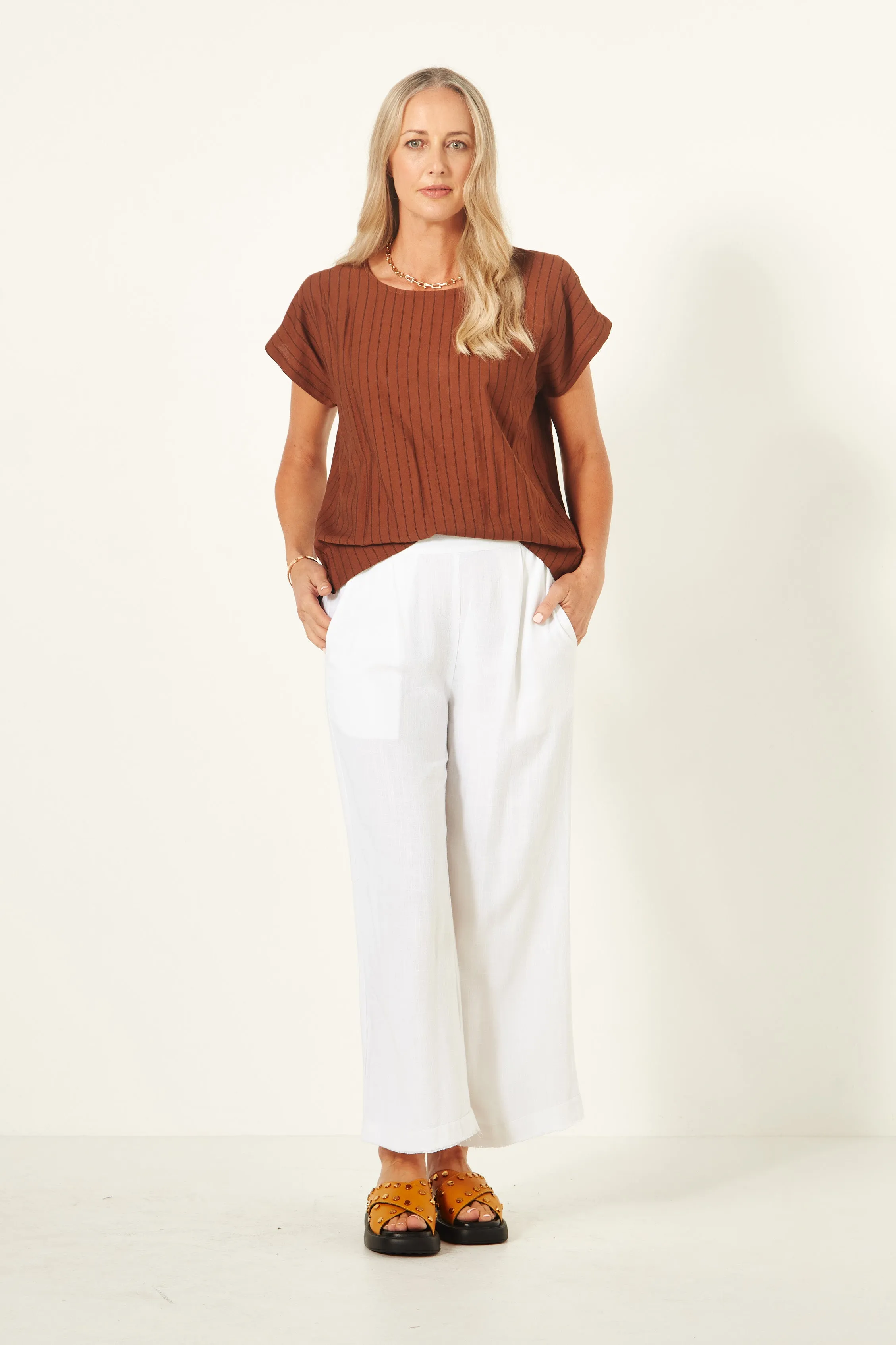 Lemon Tree - Jimena Pant - LT909 - Cream Linen Mix - Frayed Edging - 50% off