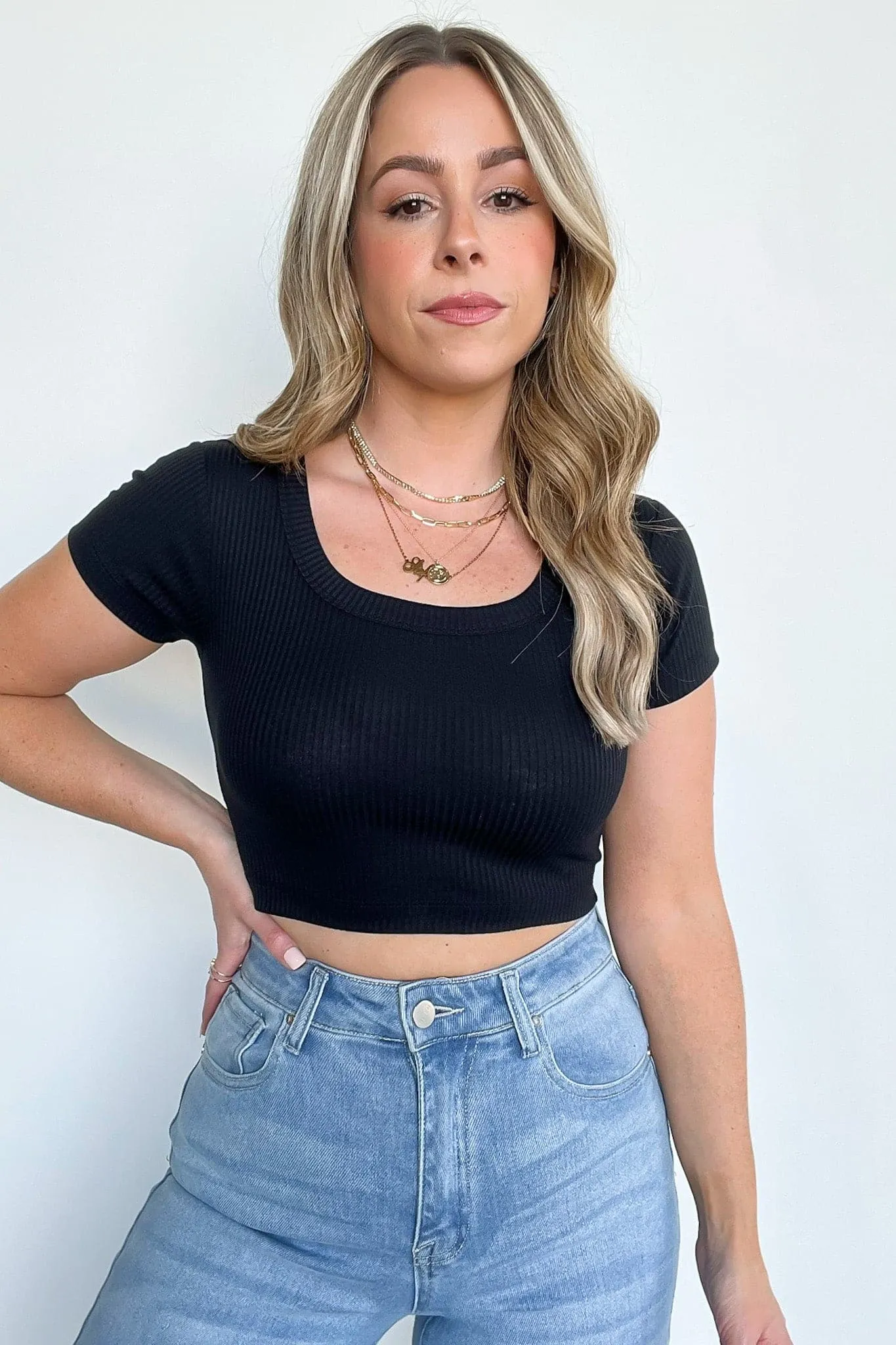 Liyah Ribbed Scoop Neck Cropped Top - BACK IN STOCK