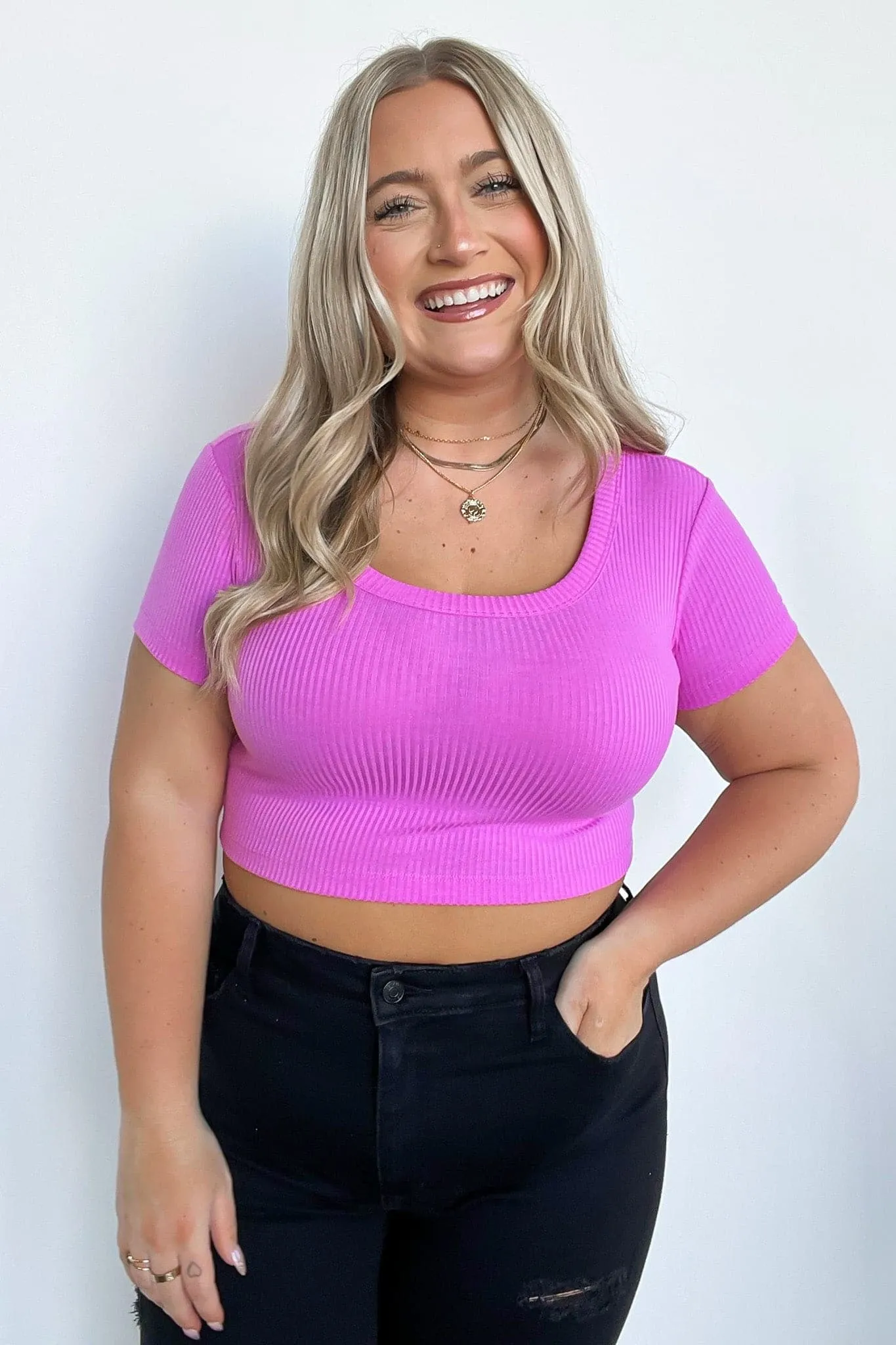 Liyah Ribbed Scoop Neck Cropped Top - BACK IN STOCK