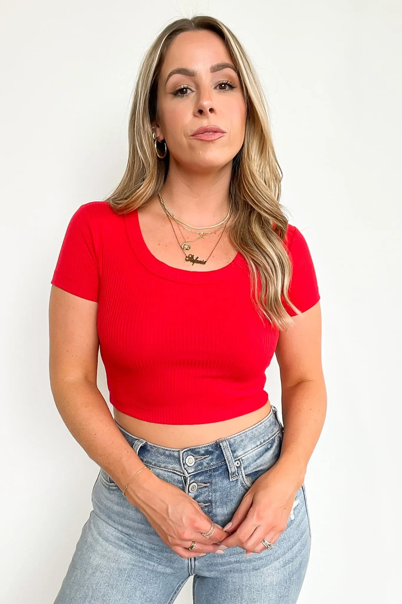Liyah Ribbed Scoop Neck Cropped Top - BACK IN STOCK