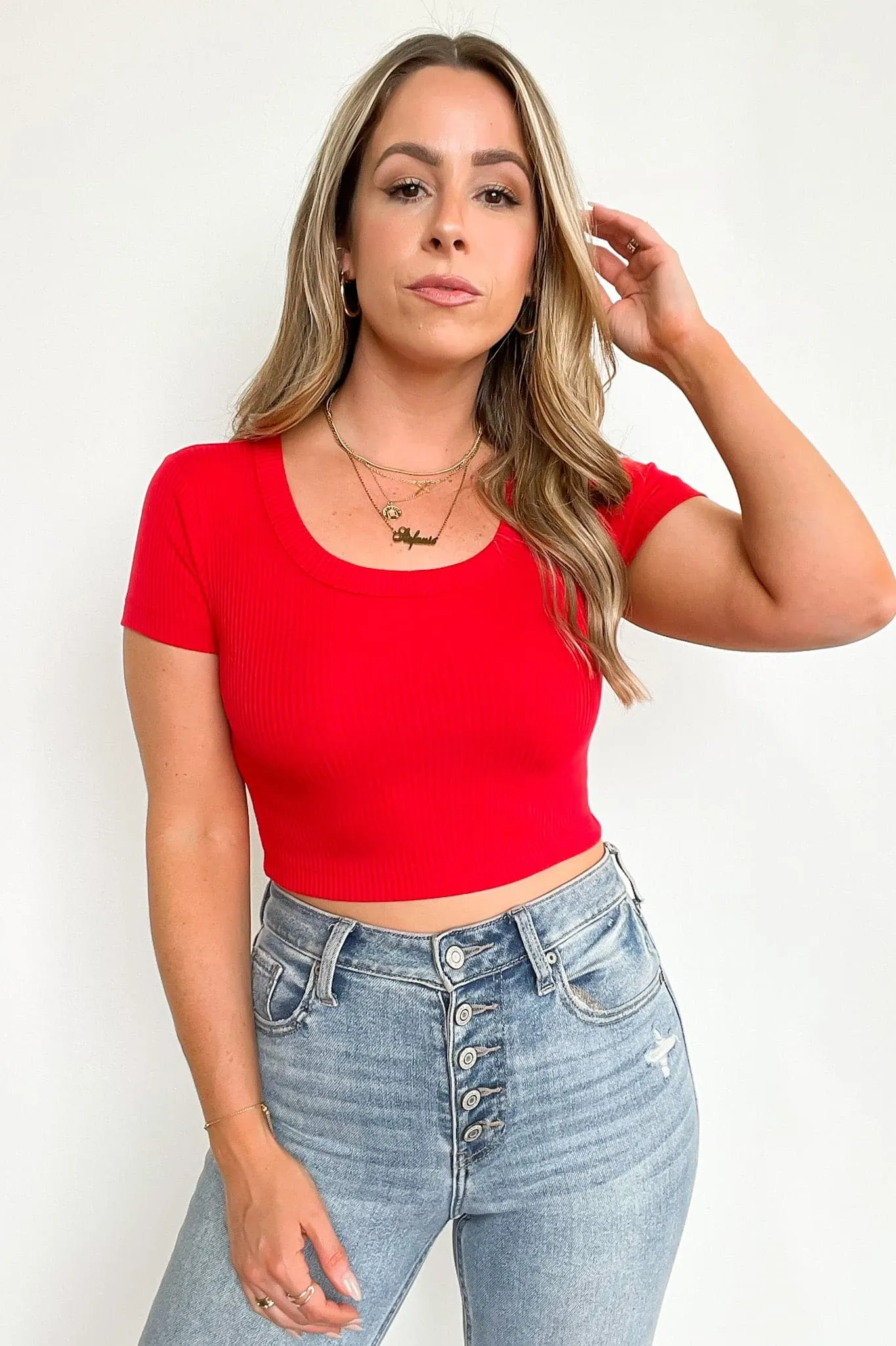 Liyah Ribbed Scoop Neck Cropped Top - BACK IN STOCK