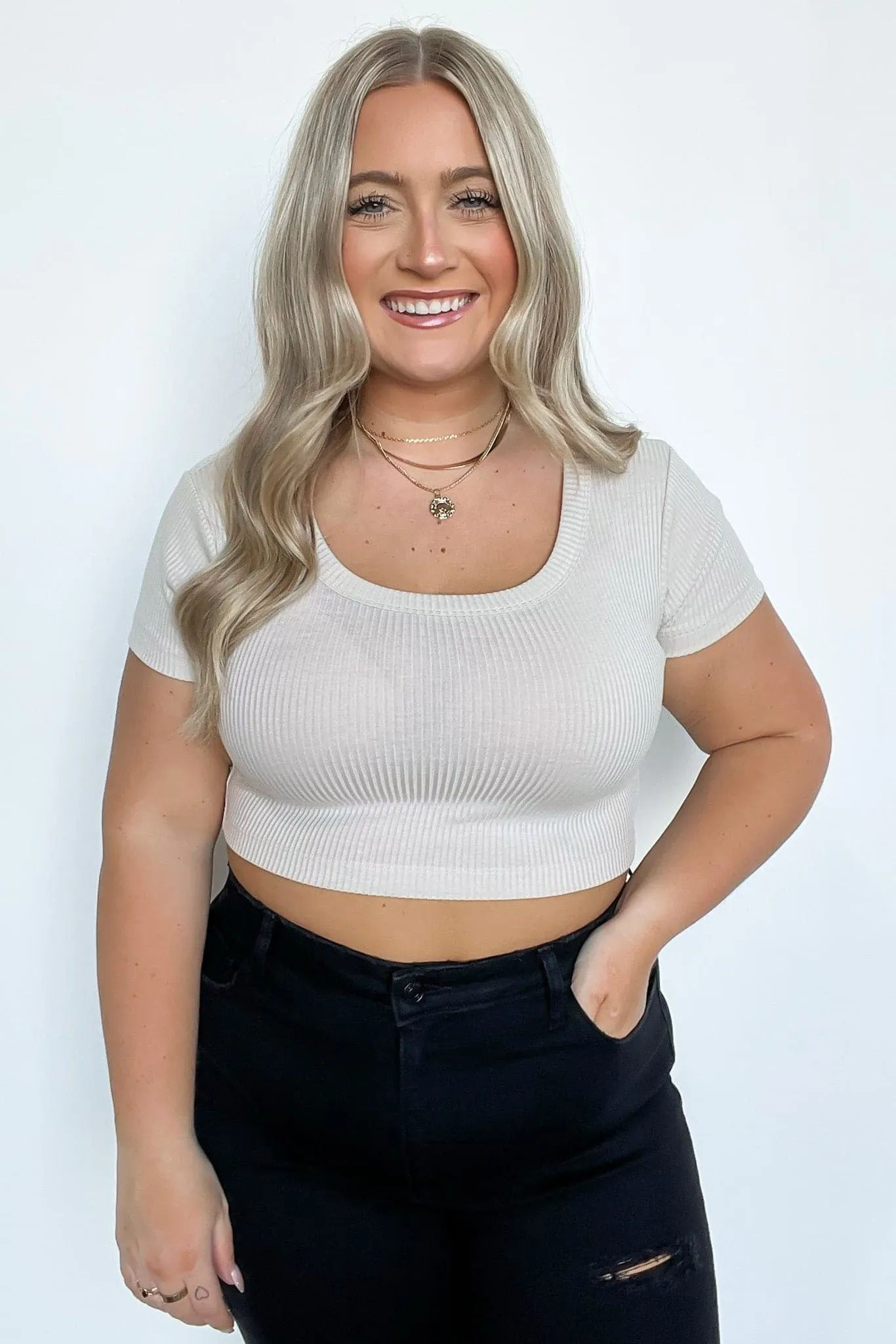 Liyah Ribbed Scoop Neck Cropped Top - BACK IN STOCK