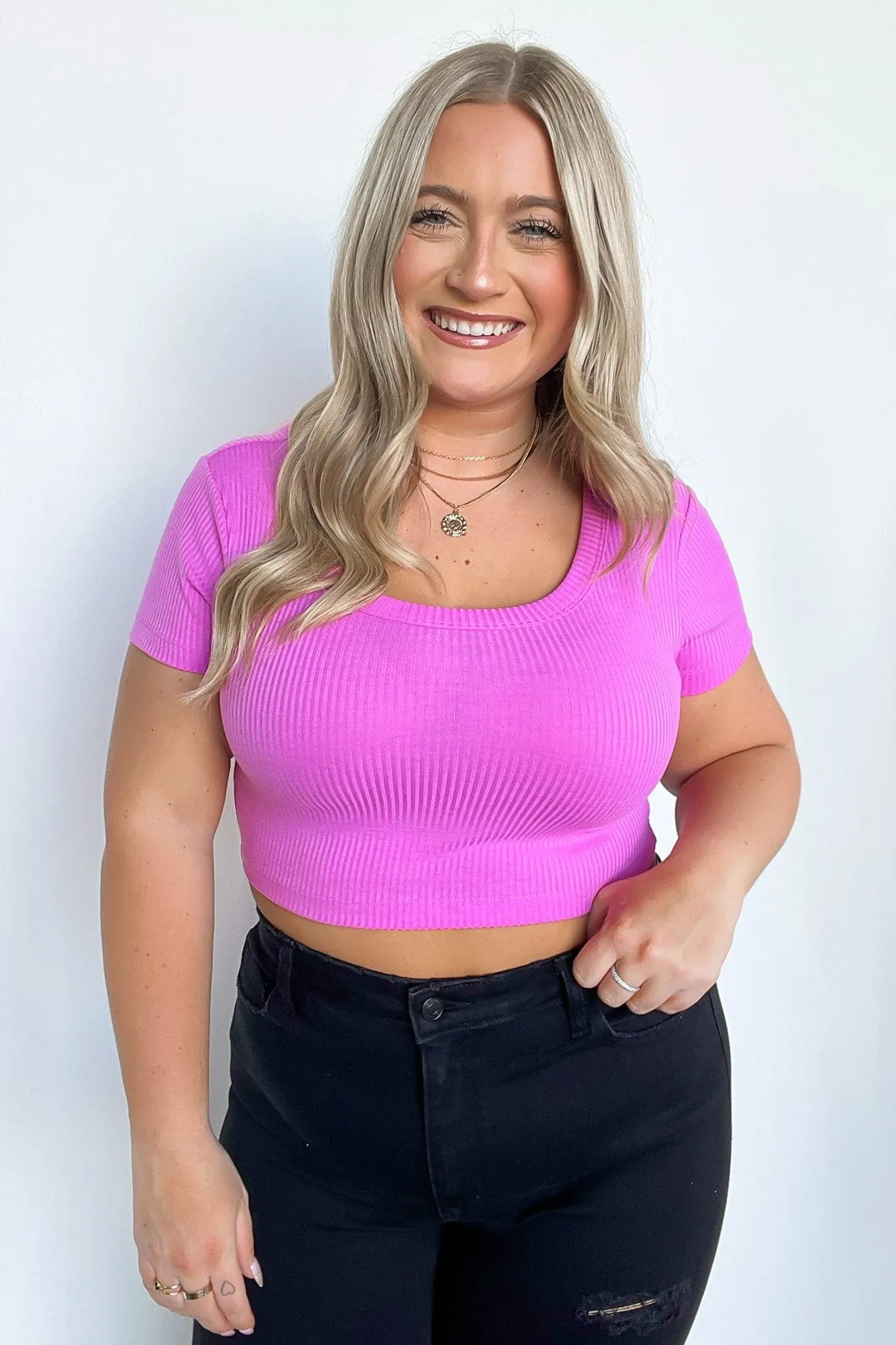 Liyah Ribbed Scoop Neck Cropped Top - BACK IN STOCK