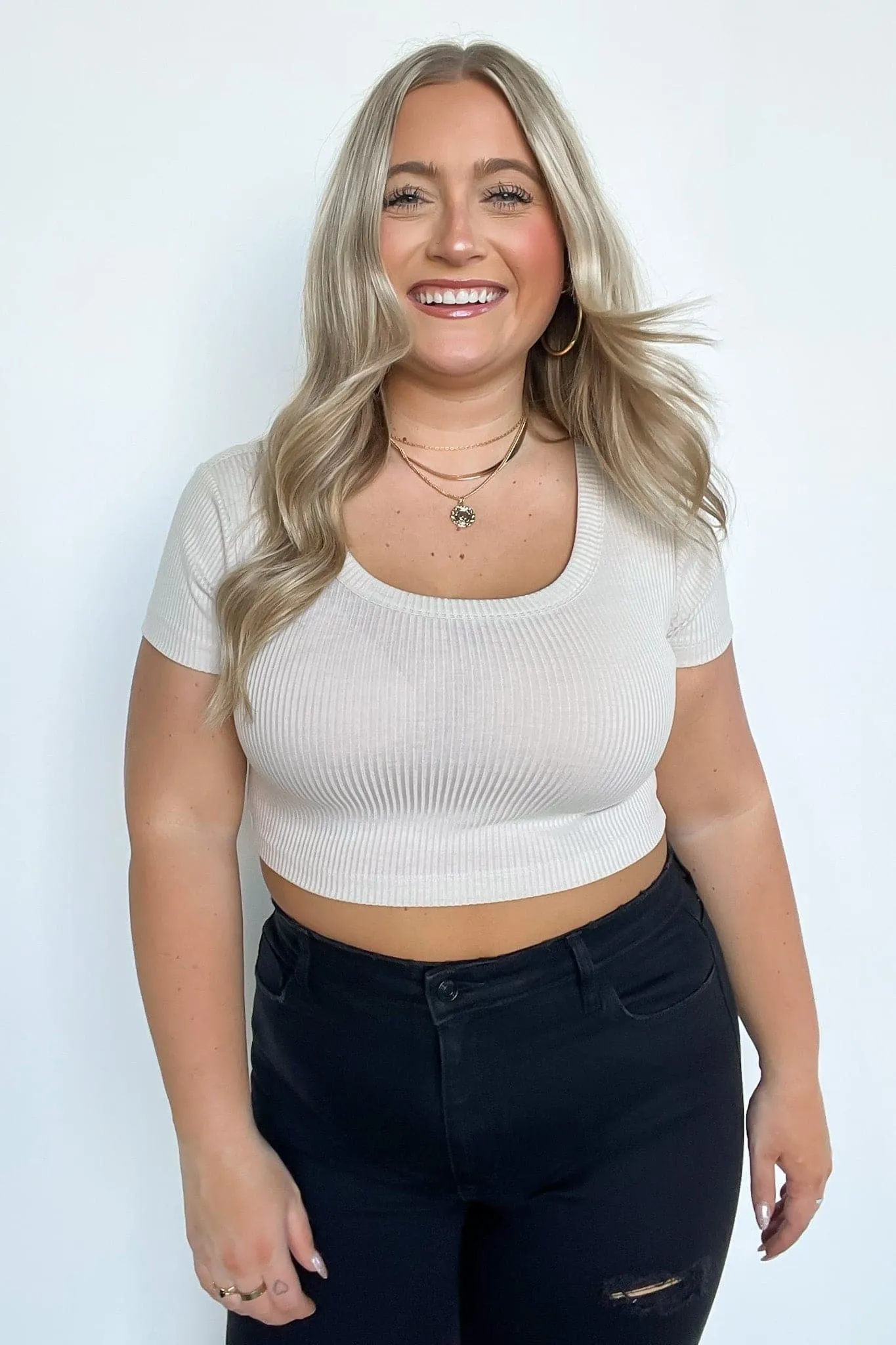 Liyah Ribbed Scoop Neck Cropped Top - BACK IN STOCK