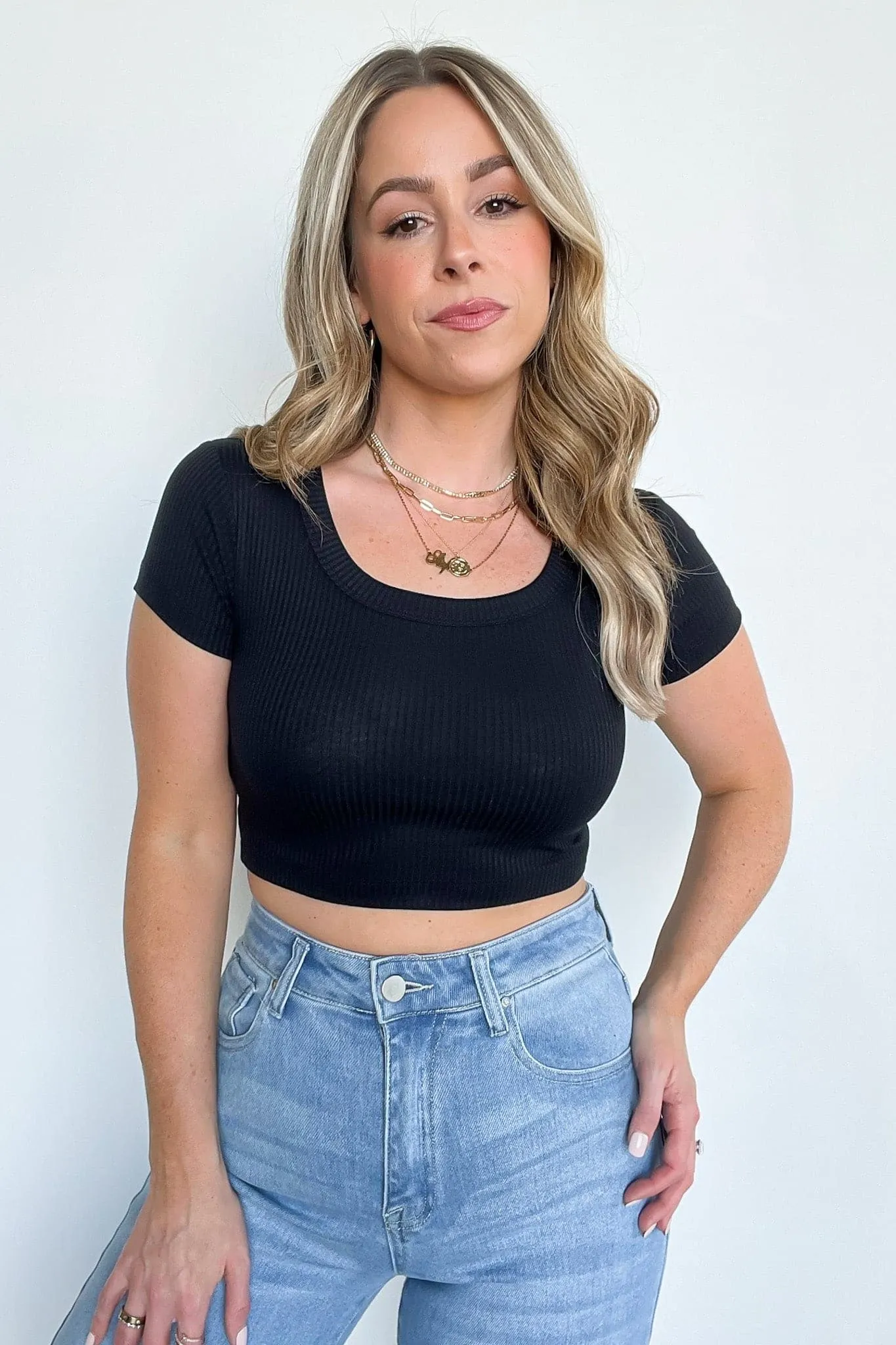 Liyah Ribbed Scoop Neck Cropped Top - BACK IN STOCK