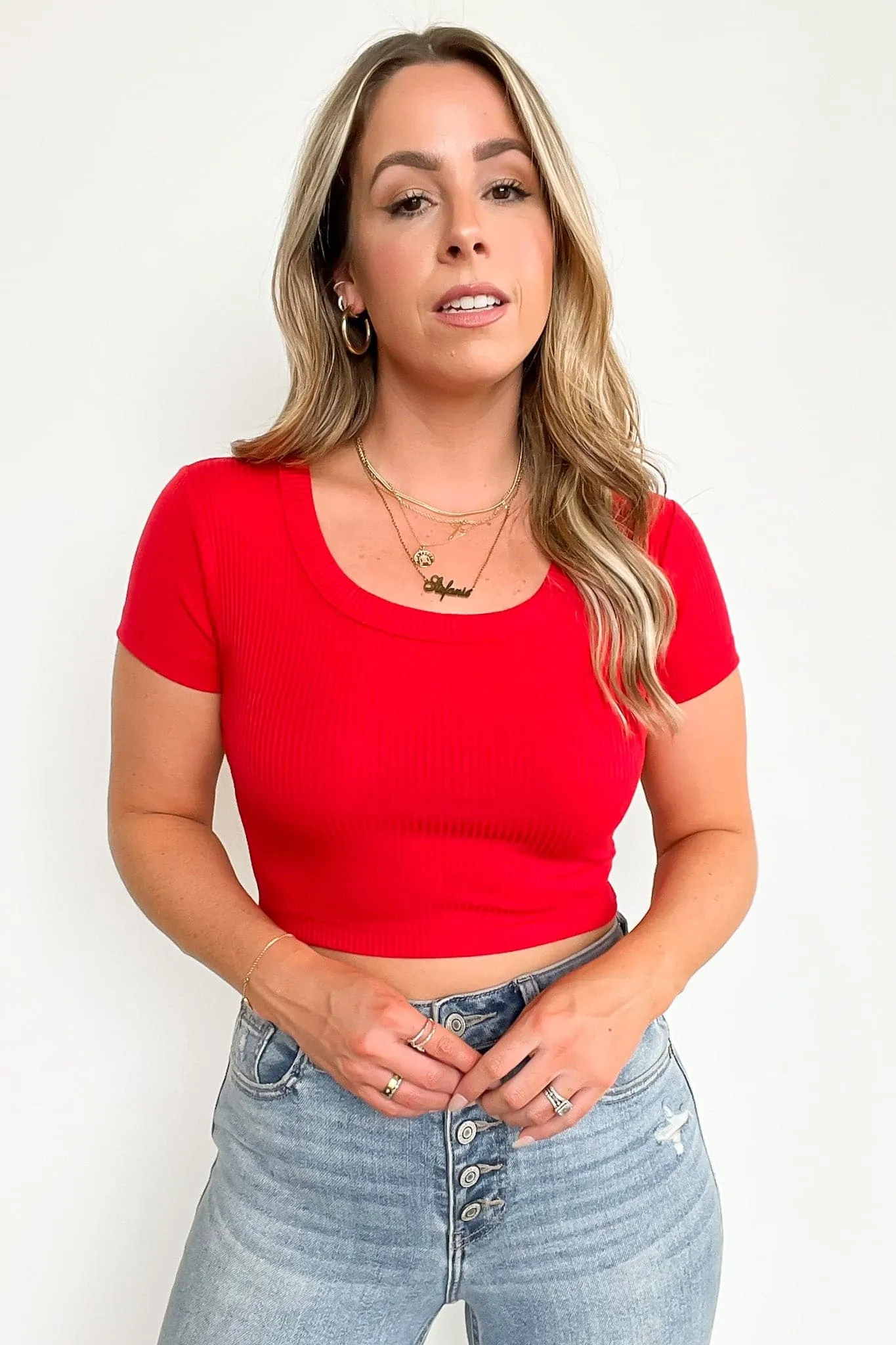 Liyah Ribbed Scoop Neck Cropped Top - BACK IN STOCK
