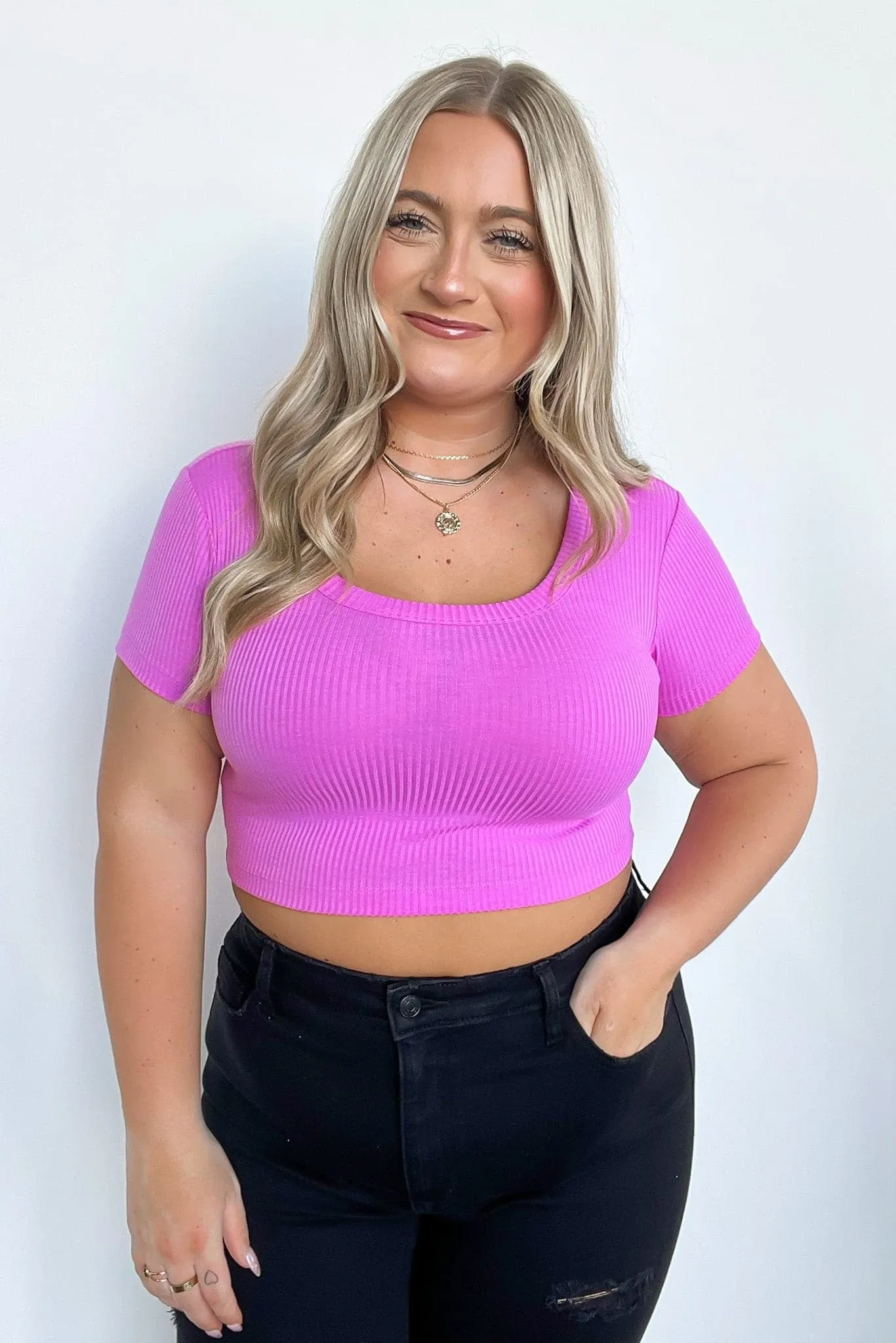 Liyah Ribbed Scoop Neck Cropped Top - BACK IN STOCK