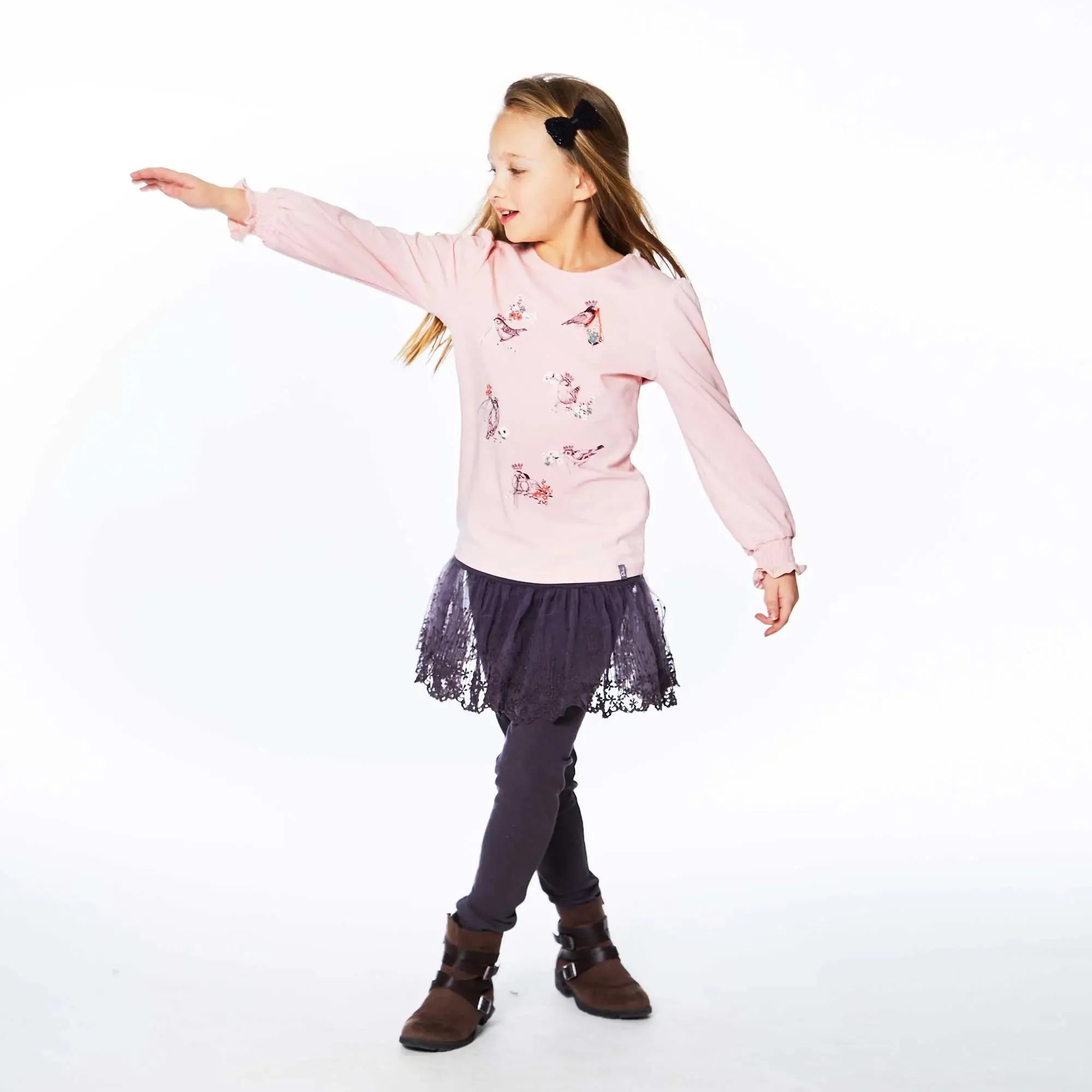 Long Sleeve Top With Ruching Silver Pink | DEUX PAR DEUX