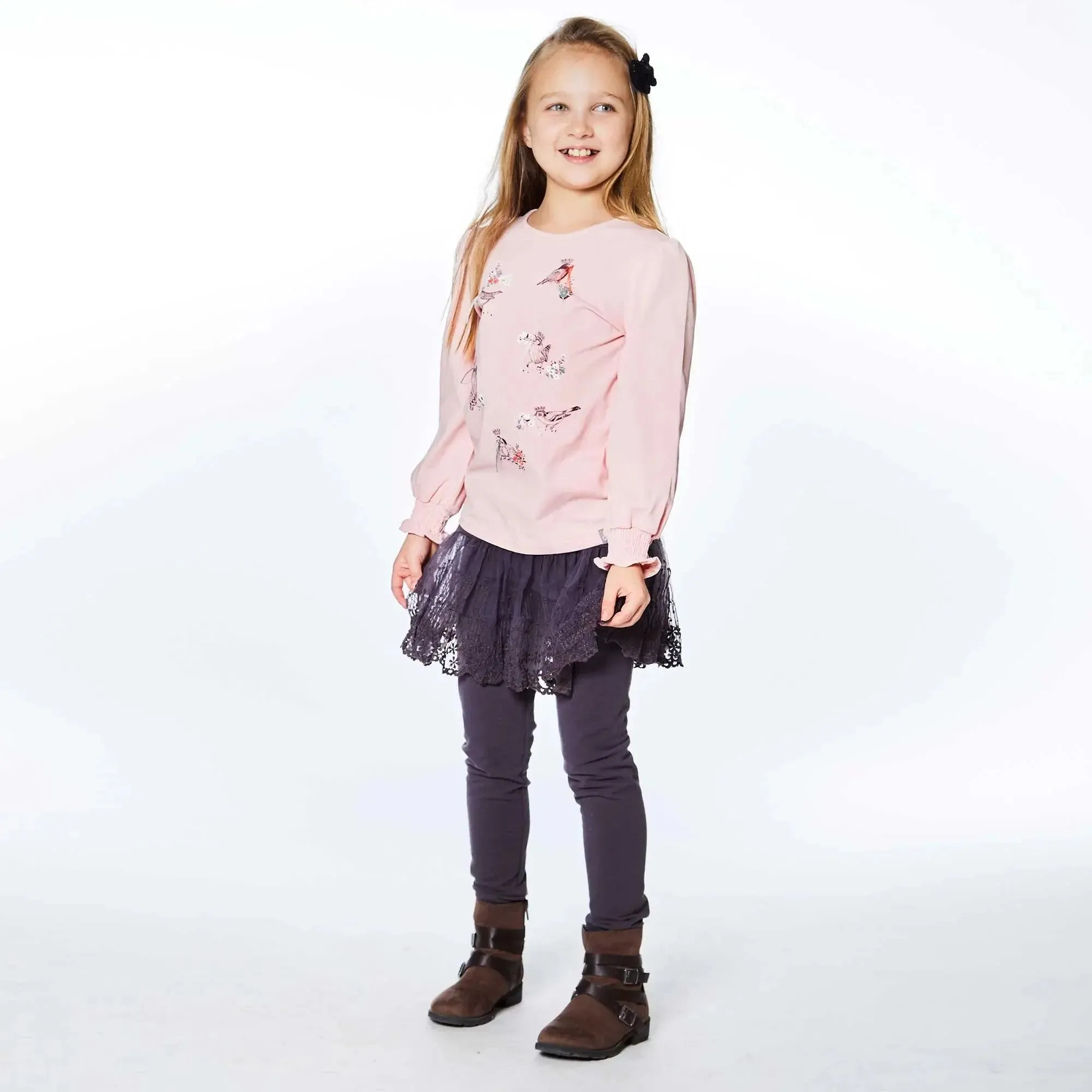 Long Sleeve Top With Ruching Silver Pink | DEUX PAR DEUX