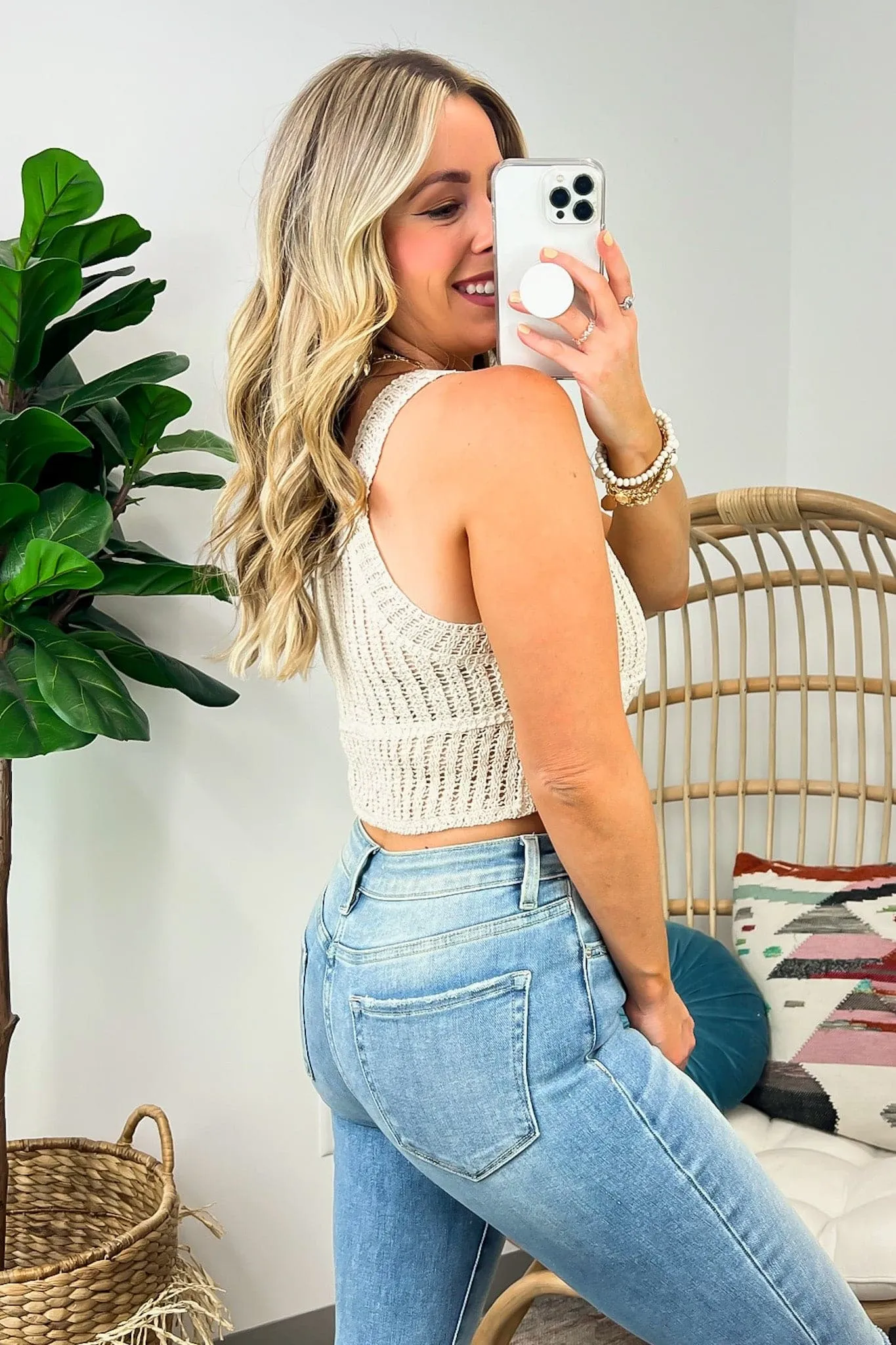 Milla Crochet Rib Knit Cropped Tank Top