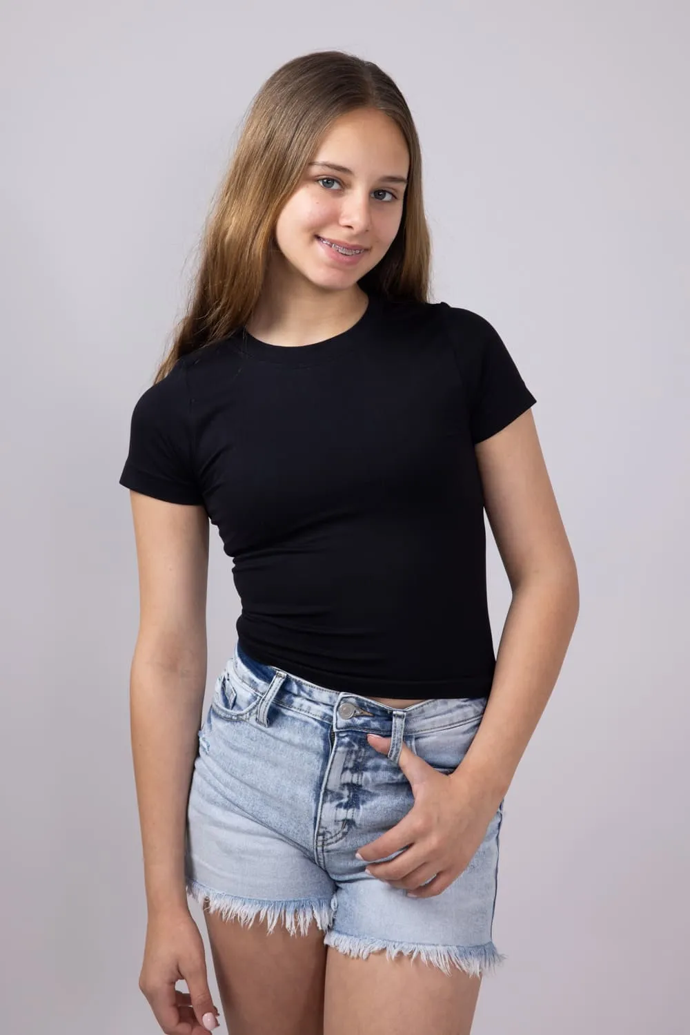 Moa Moa Seamless Shirt for Girls in Black | ITF930G-SEM-BLACK