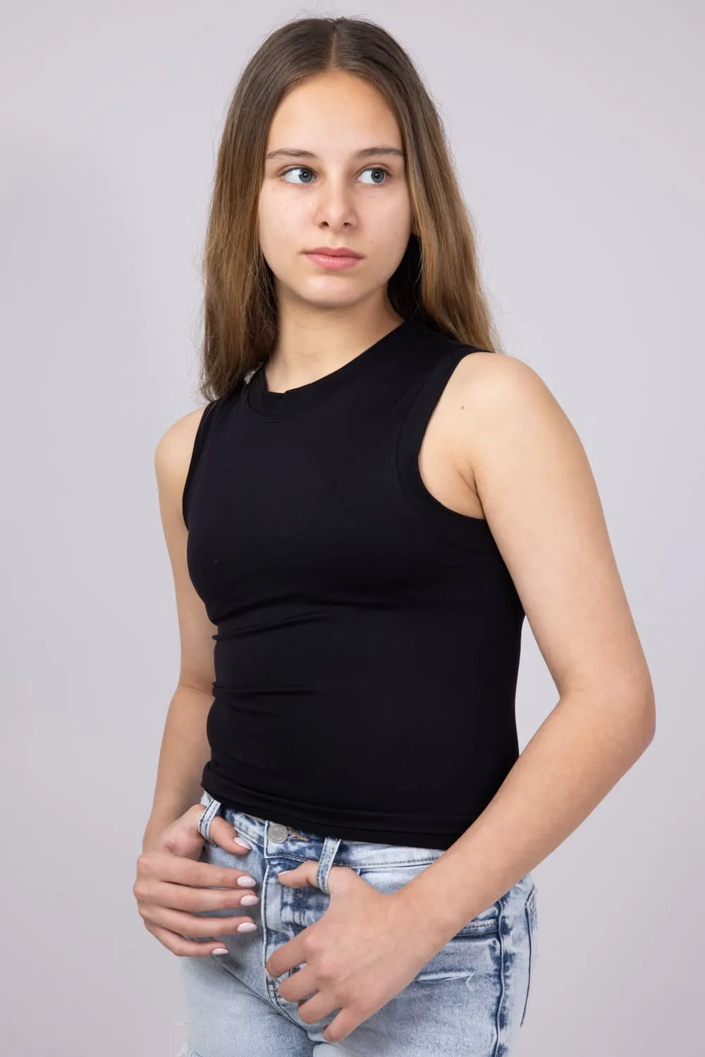 Moa Moa Seamless Tank Top for Girls in Black | ITD799G-SEM-BLACK