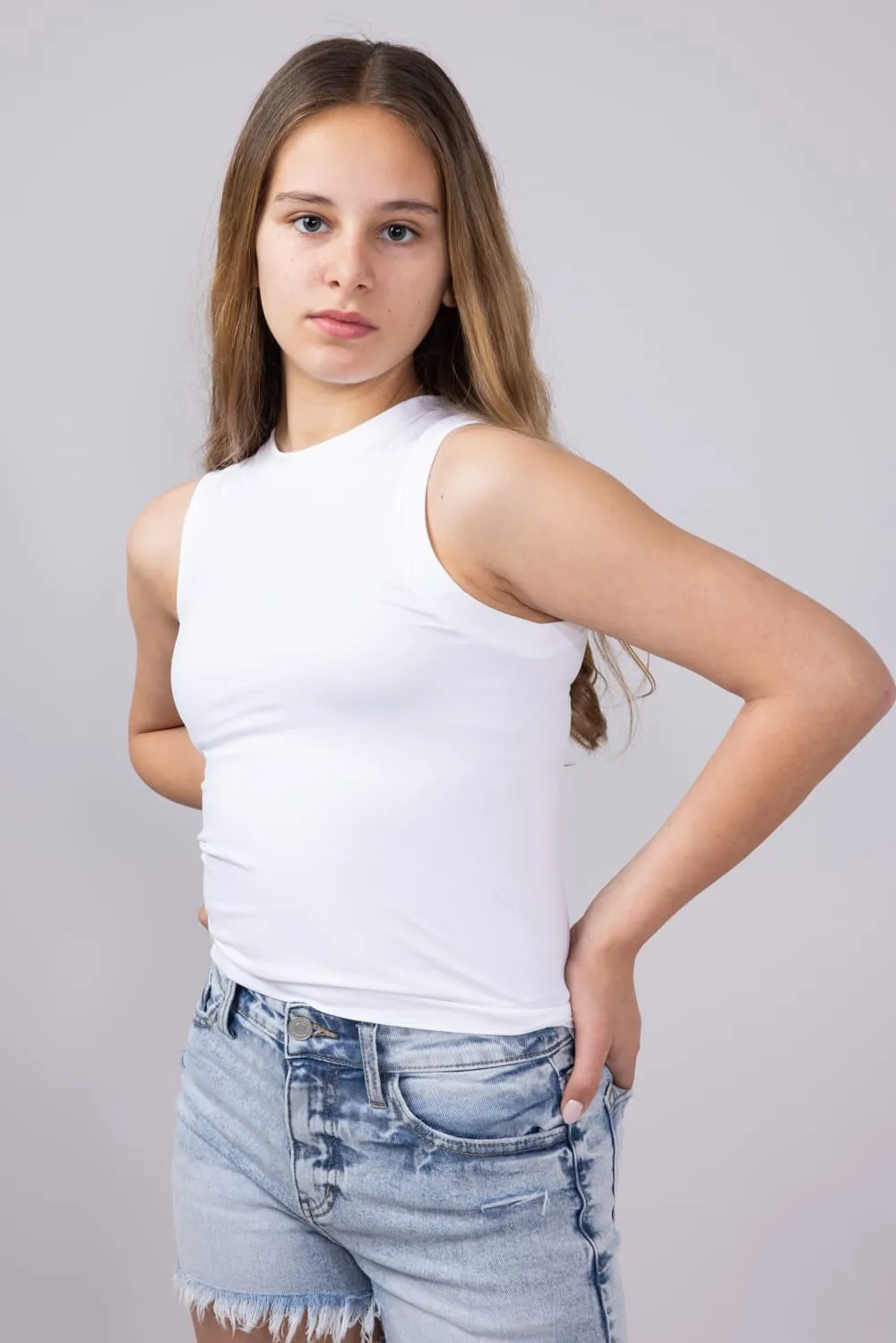 Moa Moa Seamless Tank Top for Girls in White | ITD799G-SEM-WHITE