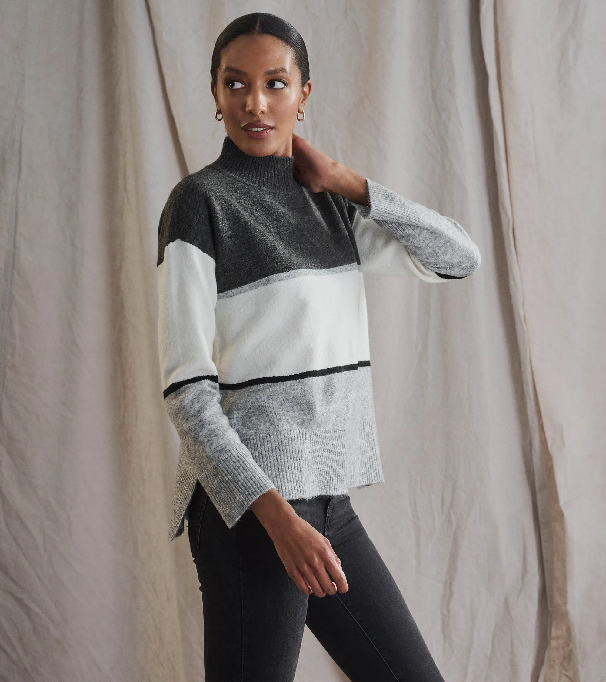 Mock Neck Tunic - Grey Block -Hatley