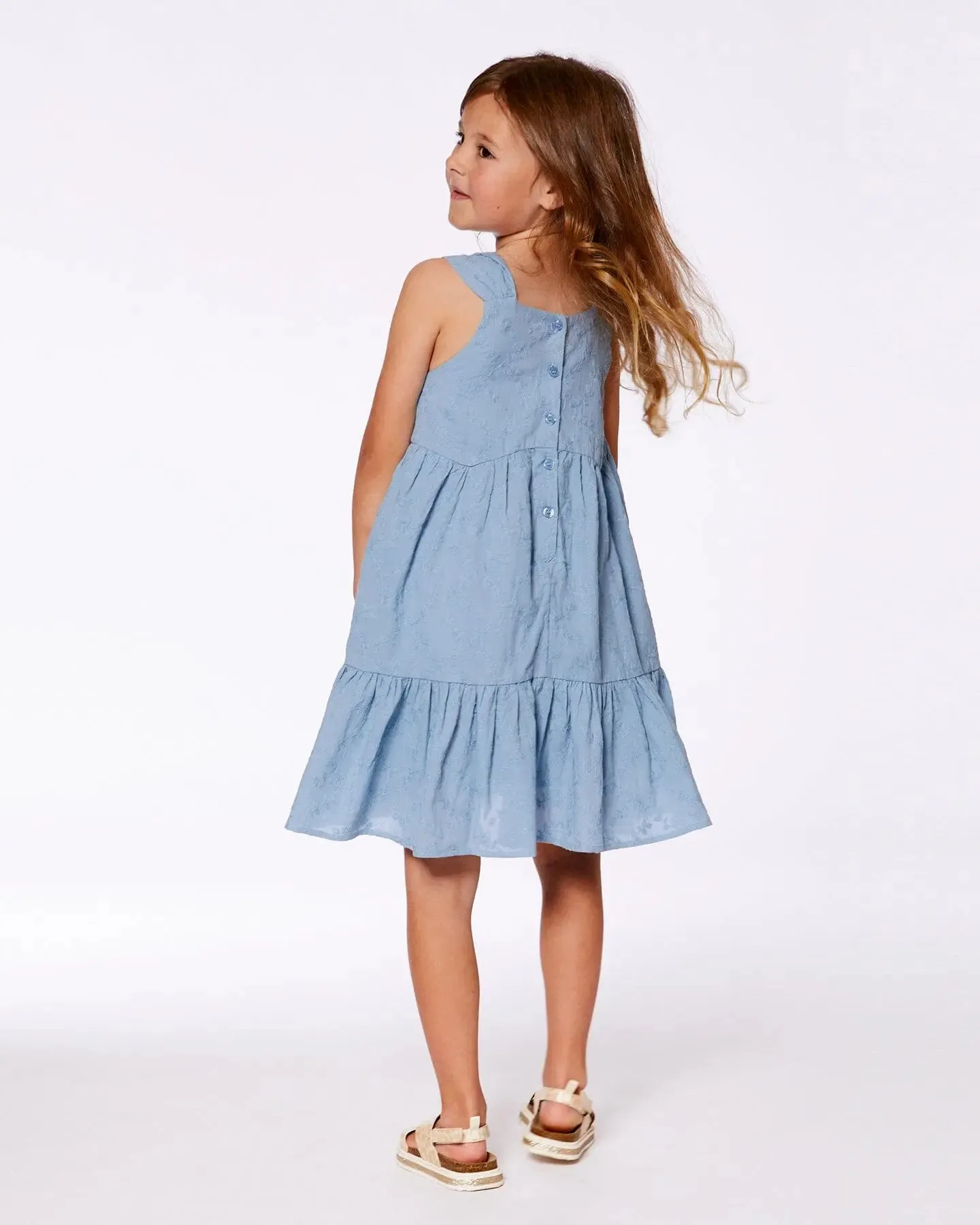 Multi-Tiered Eyelet Dress Gray Blue