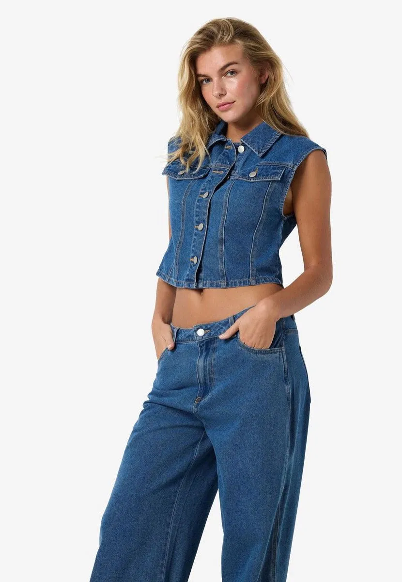 Noisy May - Robie Regular Crop Medium Blue Denim - Vest