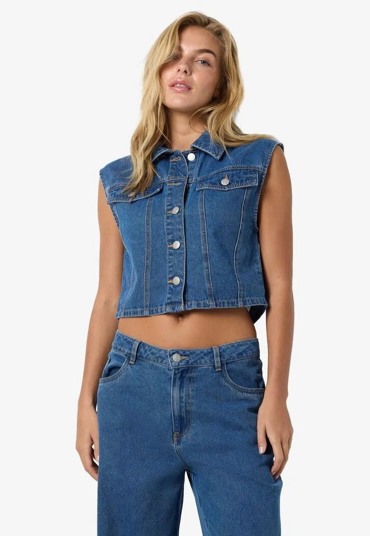 Noisy May - Robie Regular Crop Medium Blue Denim - Vest