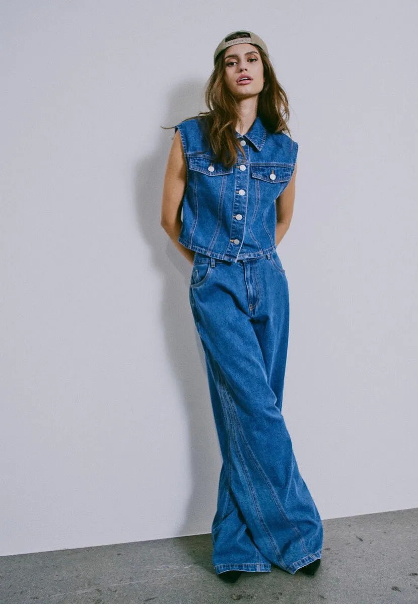 Noisy May - Robie Regular Crop Medium Blue Denim - Vest